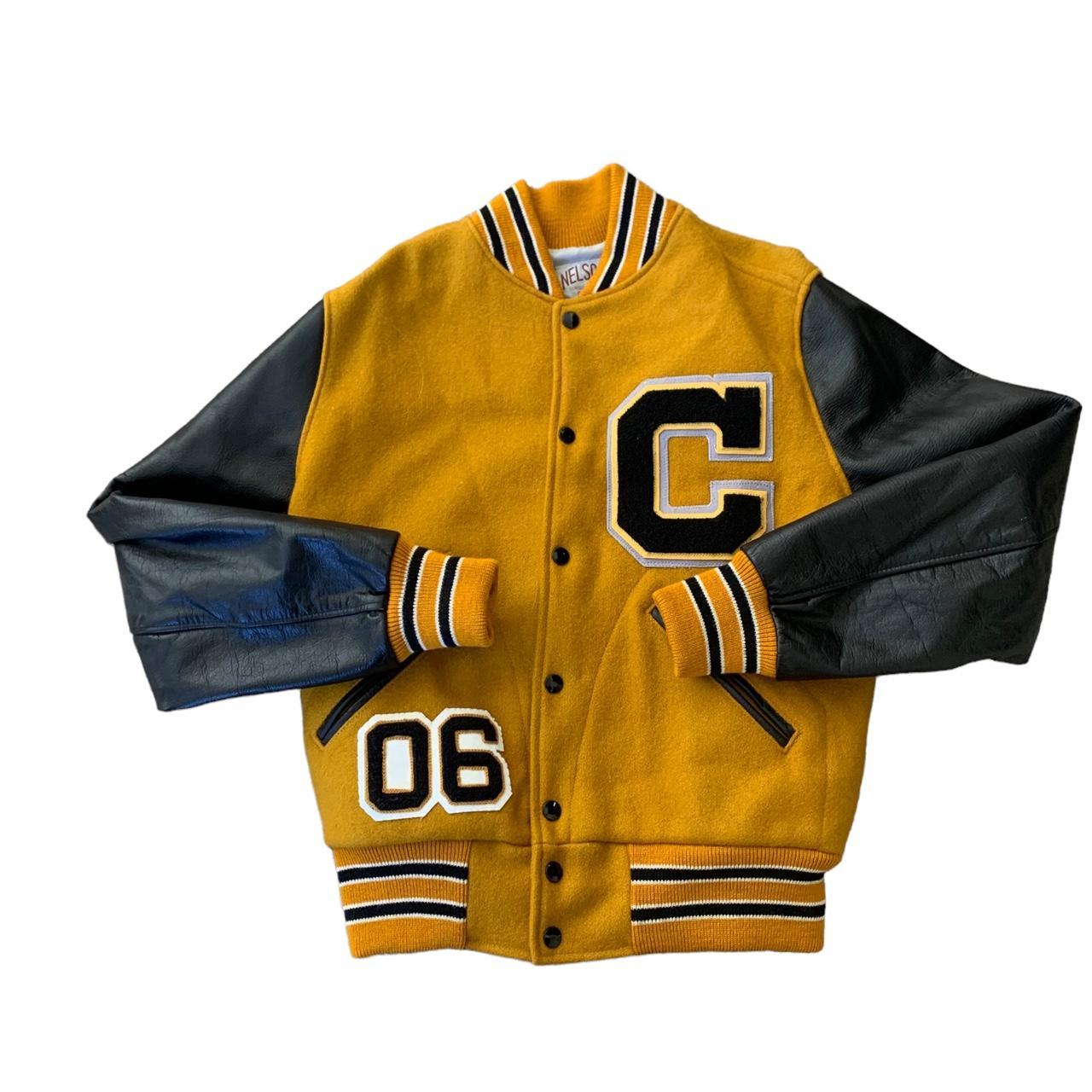 Vintage Yellow Varsity Jacket Size: Medium ~ Tag... - Depop