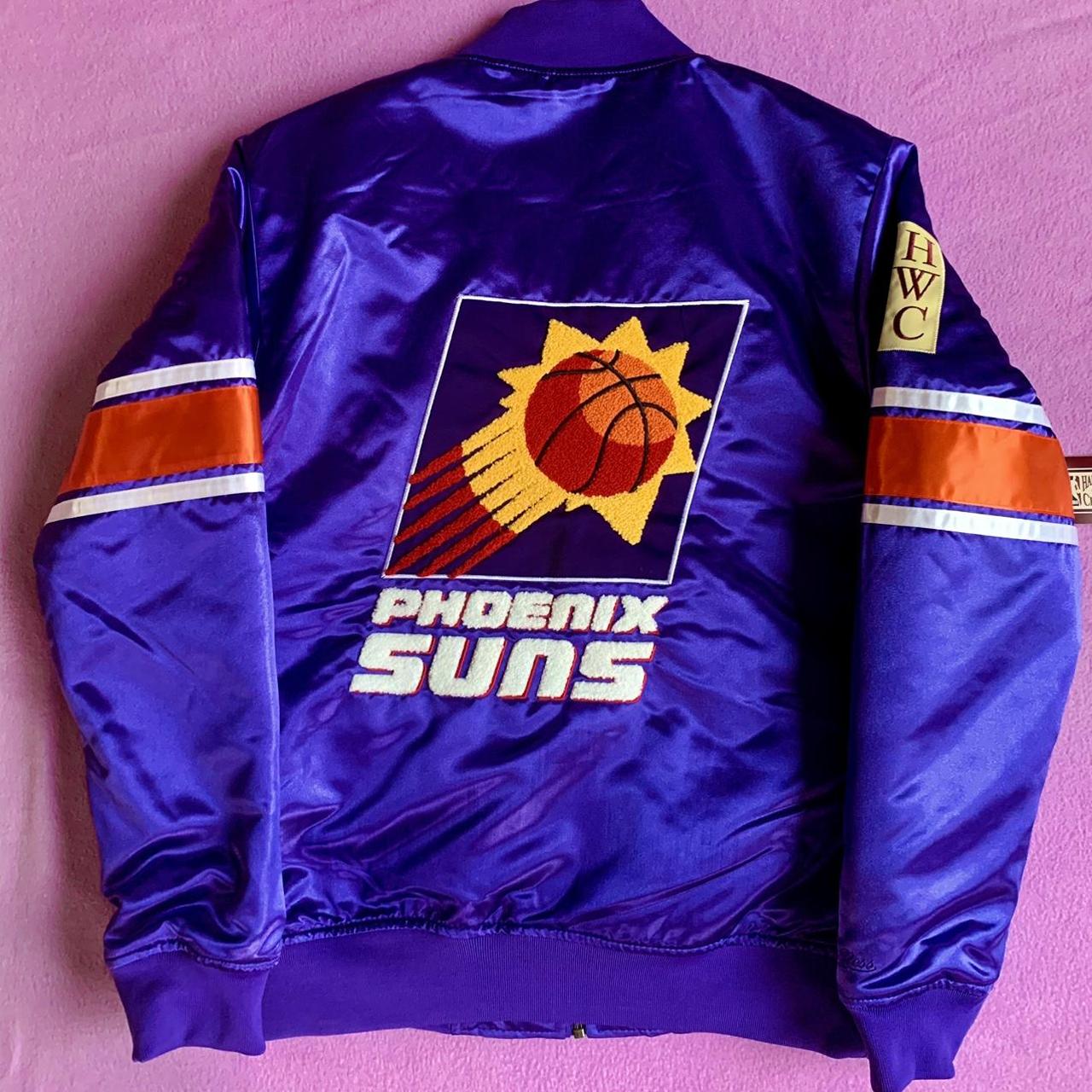 Mitchell & Ness Men's Purple and Orange Jacket | Depop