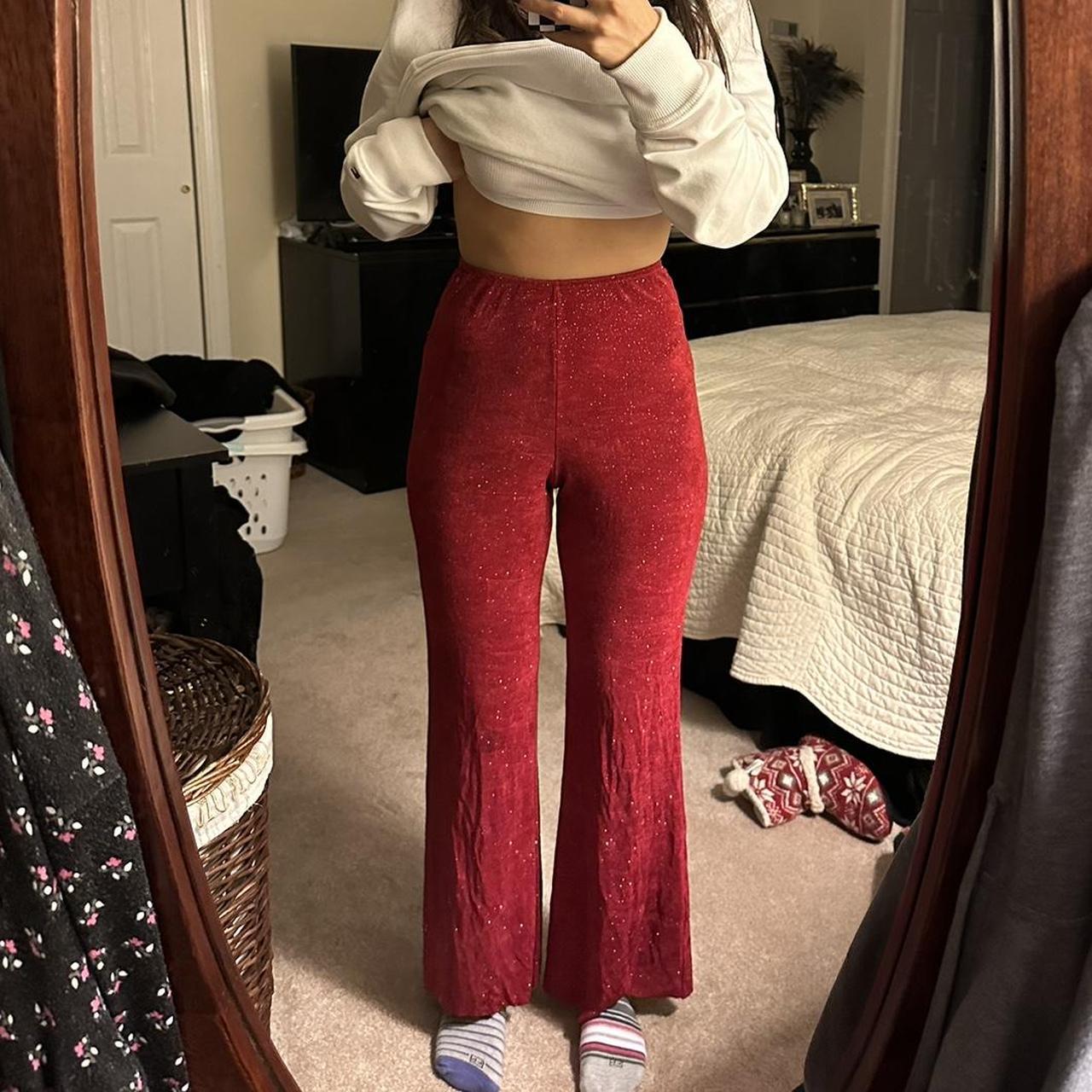 Y2k sparkly red flare pants. Perfect for a night - Depop