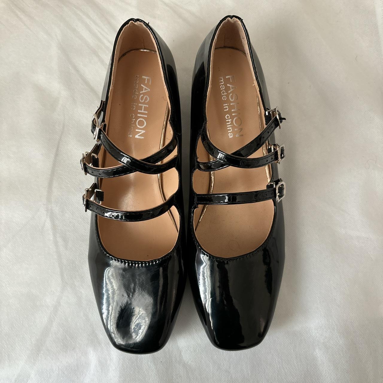 Black patent triple strap mary janes. Low... - Depop