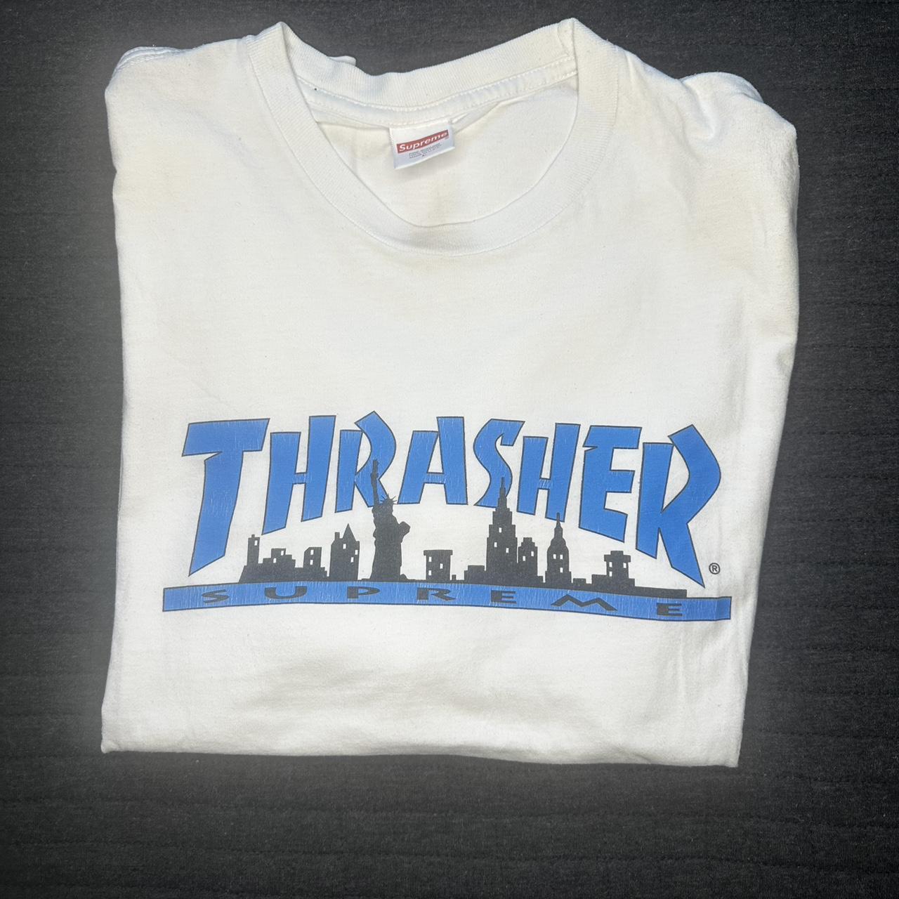 SUPREME x THRASHER SKYLINE TEE blue and white Good... - Depop