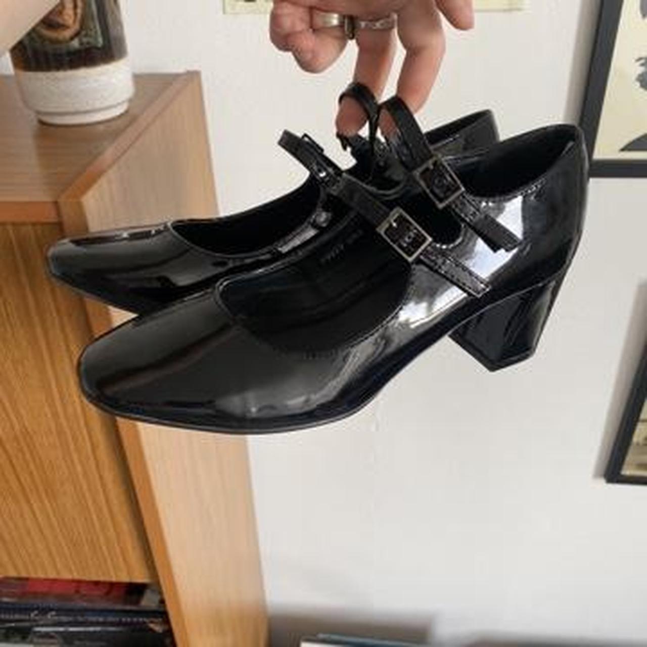 Black faux patent Mary Jane shoes with two... - Depop