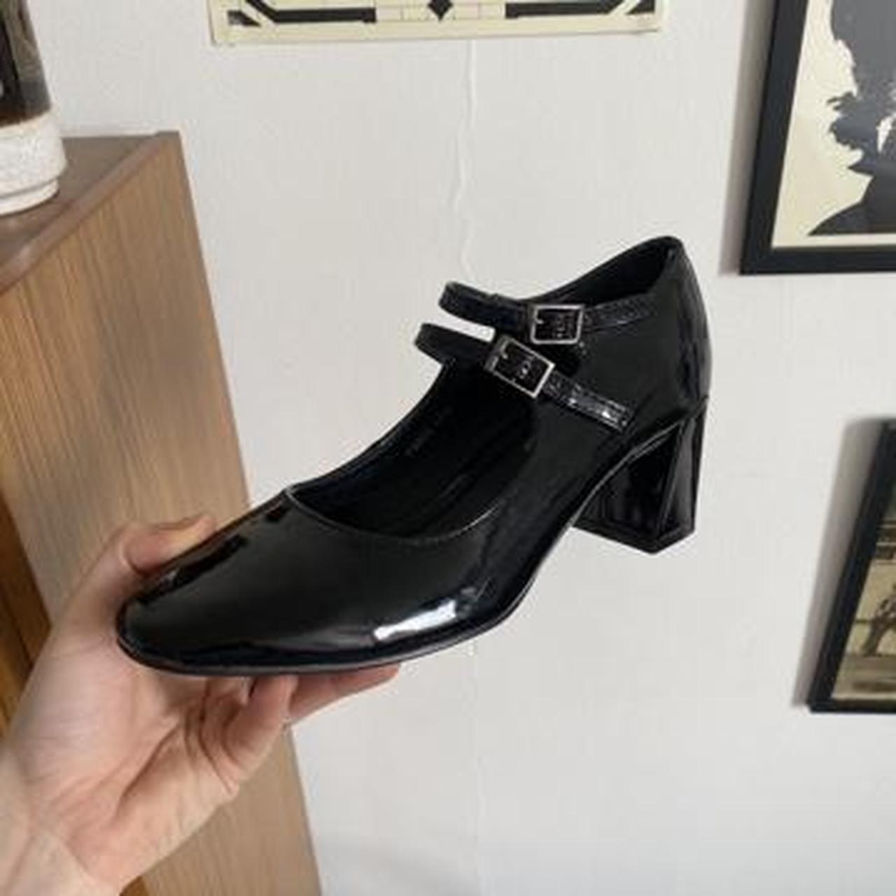 Black faux patent Mary Jane shoes with two... - Depop