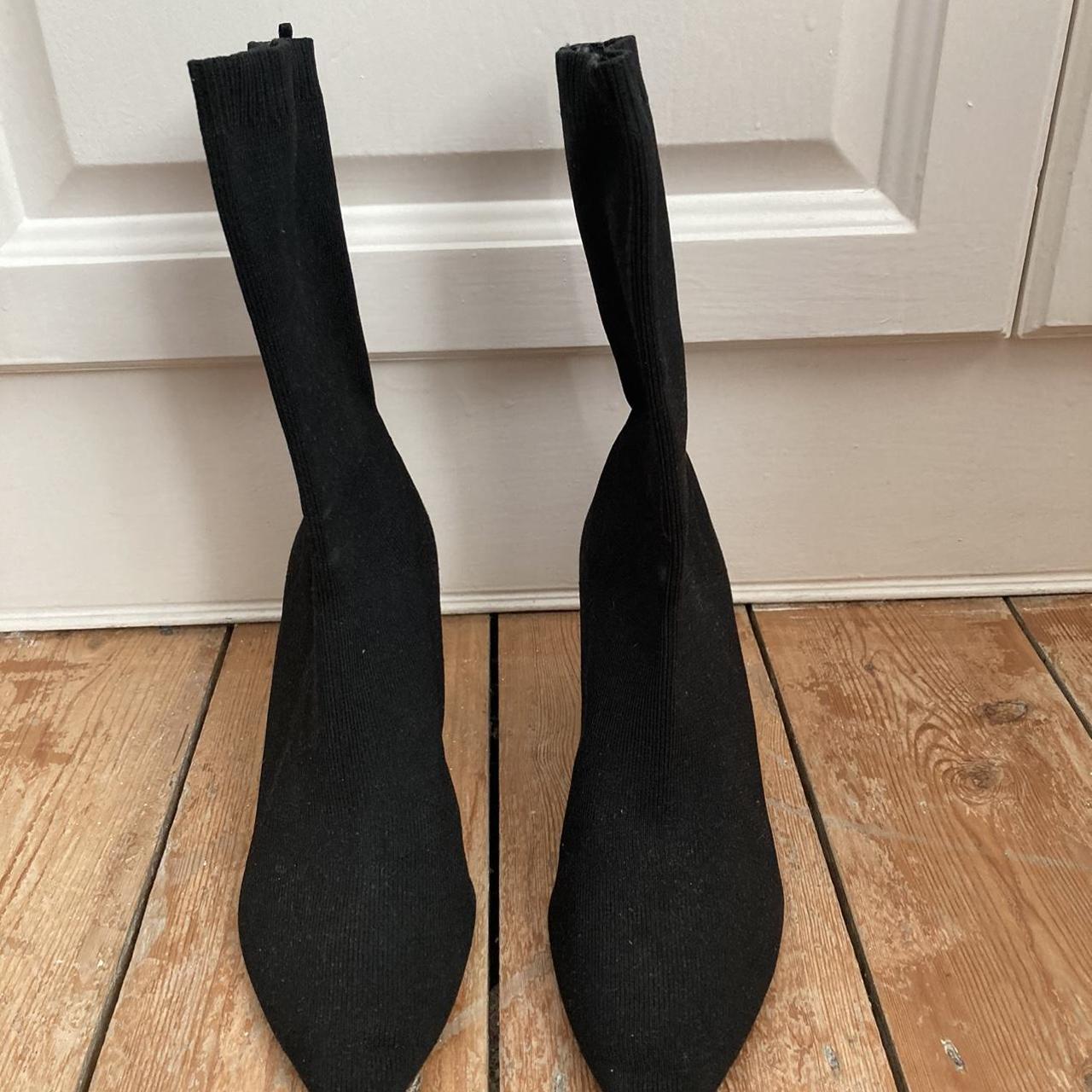 Black Zara sock style ankle boots with metallic... Depop