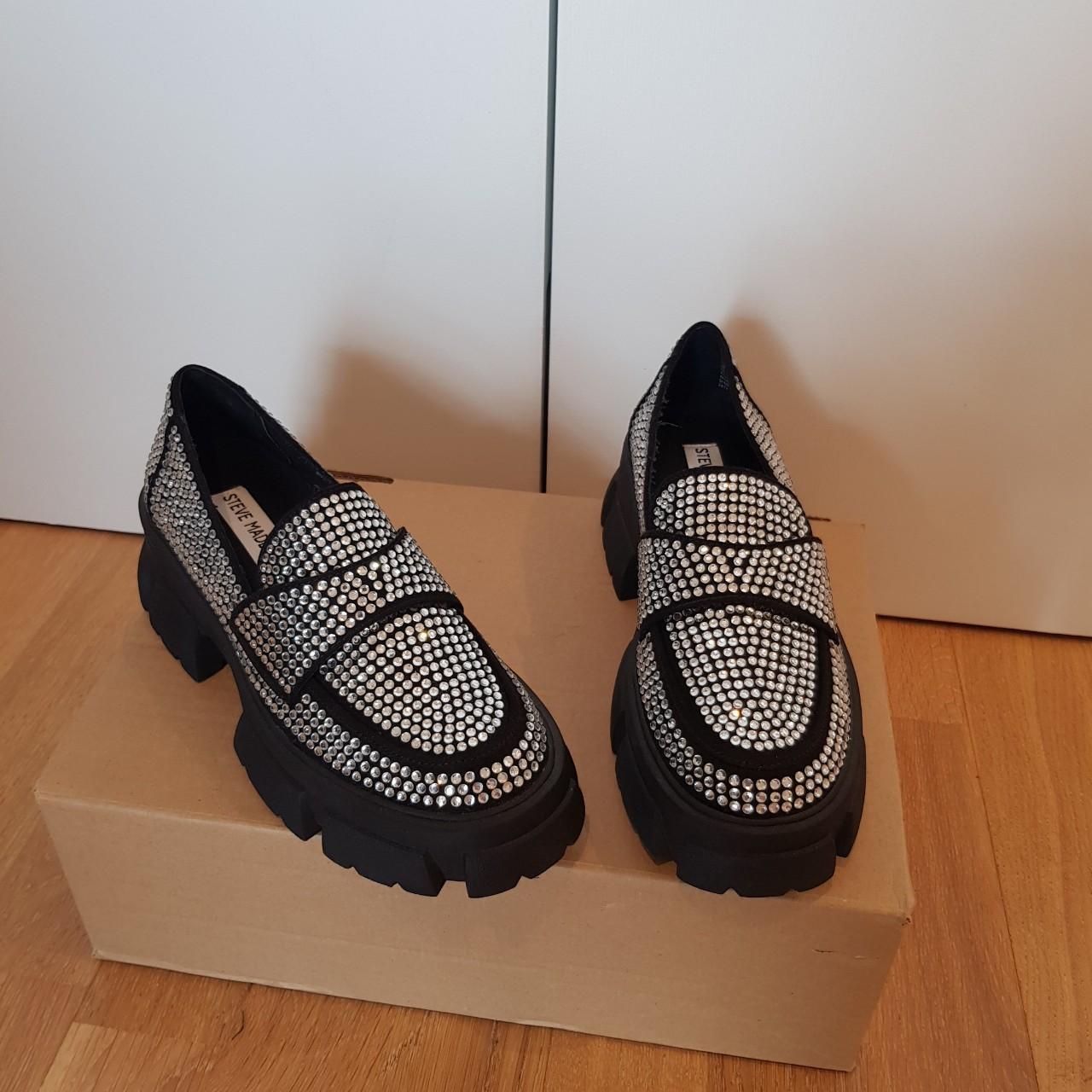 Steve Madden chunky loafers in black with glass... - Depop