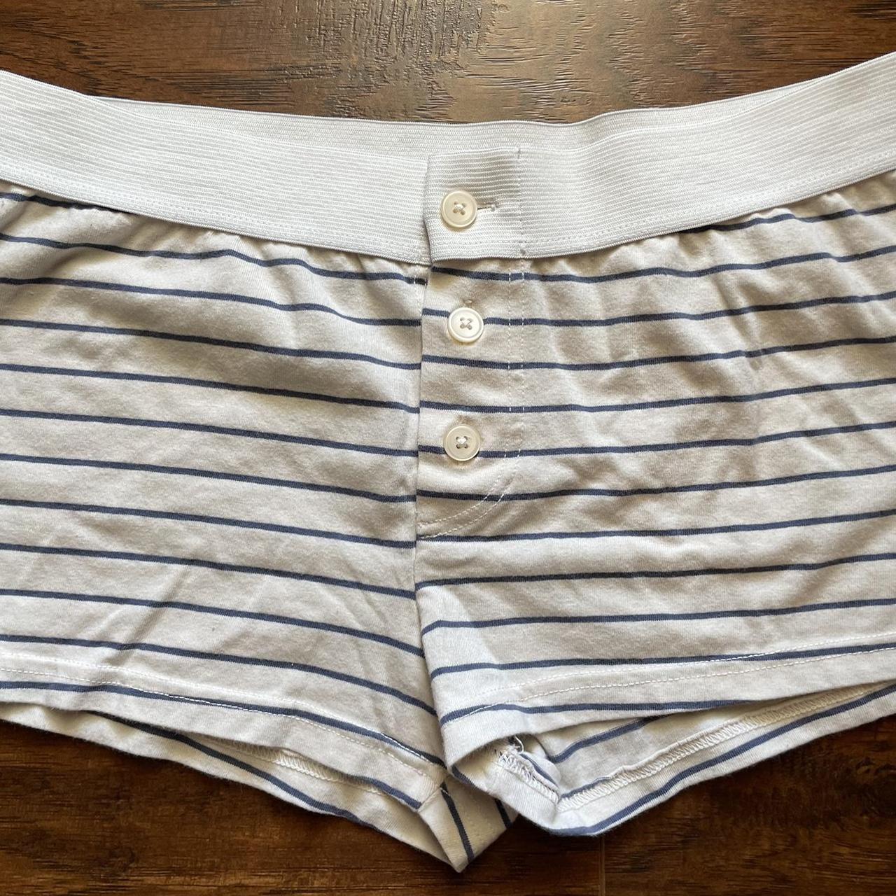 brandy melville boy shorts cream with navy... - Depop