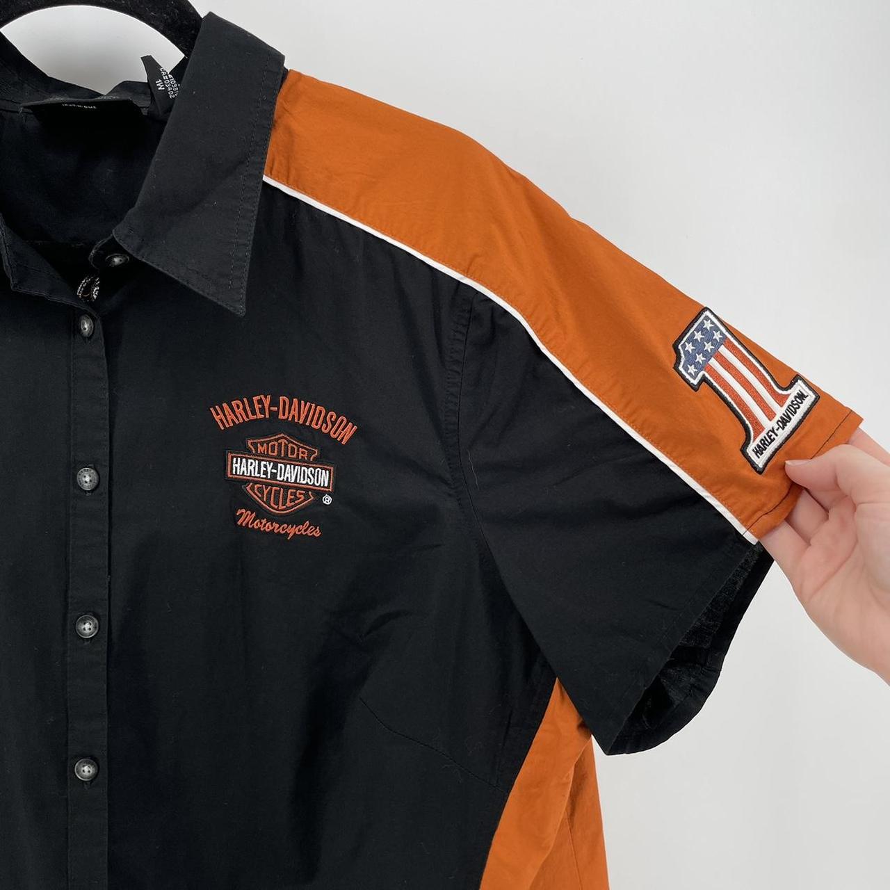 Harley Davidson Womens Button Up Shirt Black Orange | Depop