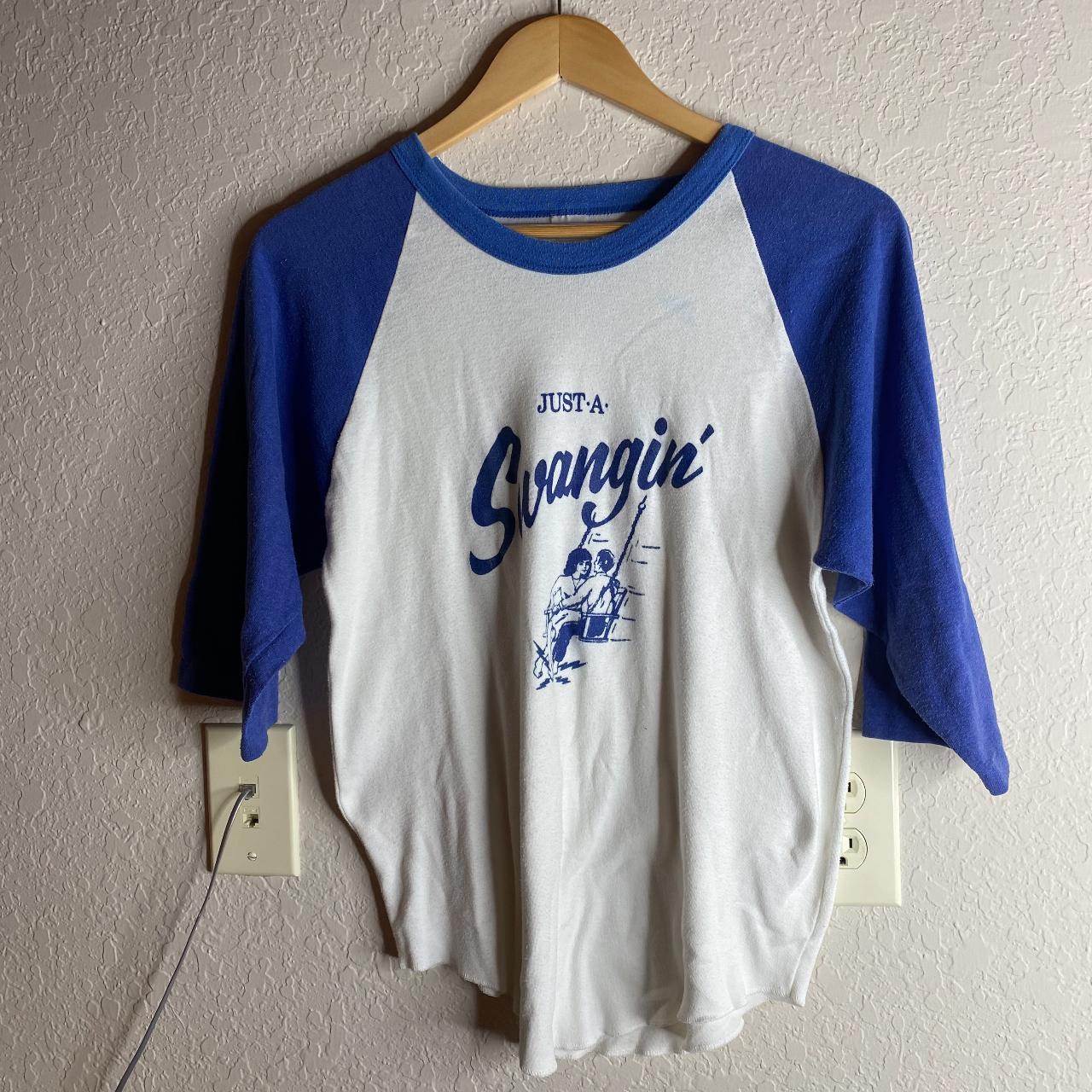 Vintage 70s Raglan Romance Shirt Just-a-Swingin'... - Depop