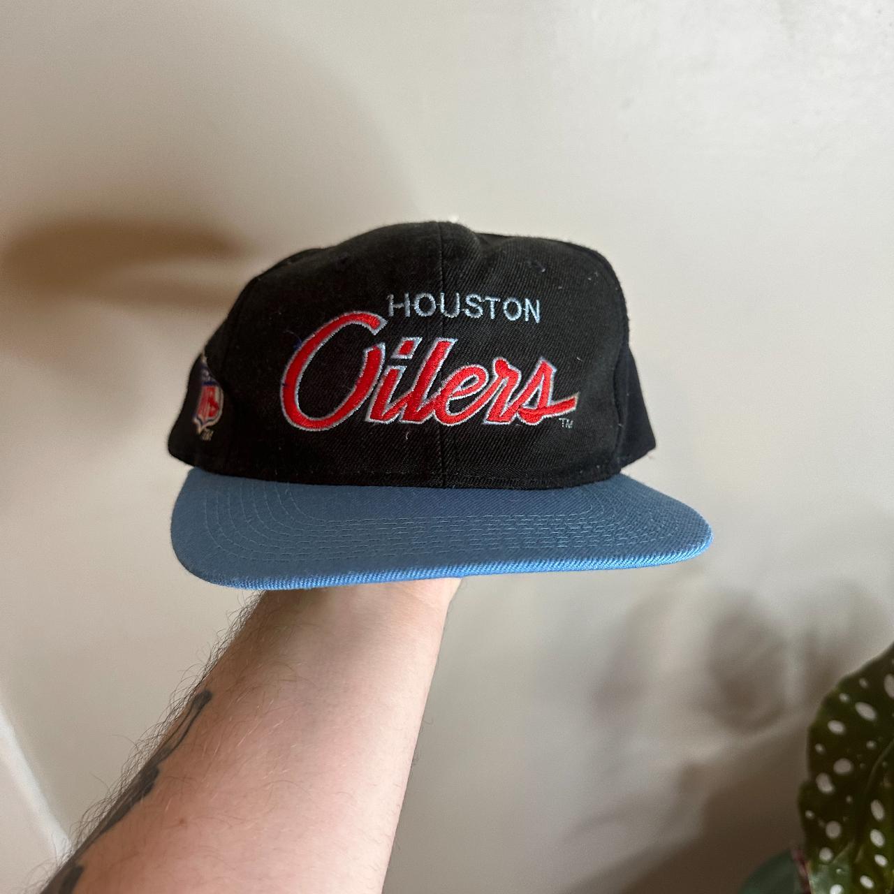 Vintage Houston Oilers Leather Strapback Hat - Depop