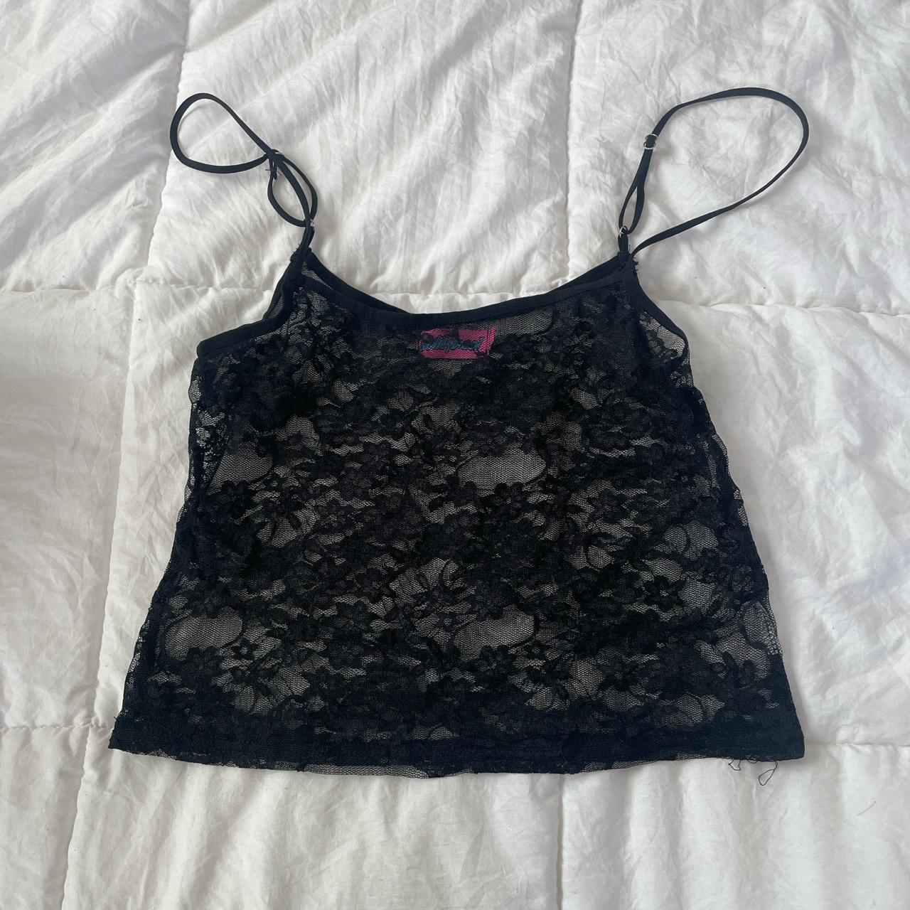 edikted black lace floral print tank top size... - Depop