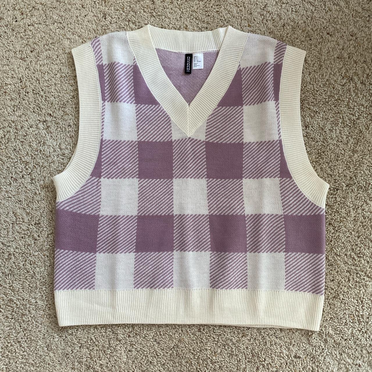 H&M purple and white gingham sweater vest Depop