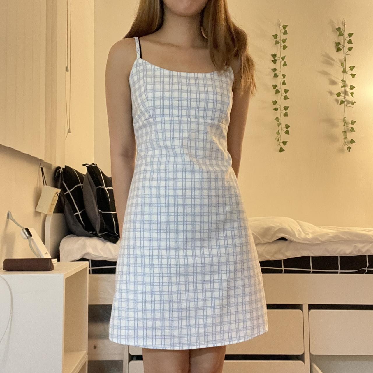 Brandy Melville Women's Blue and White Dress Depop