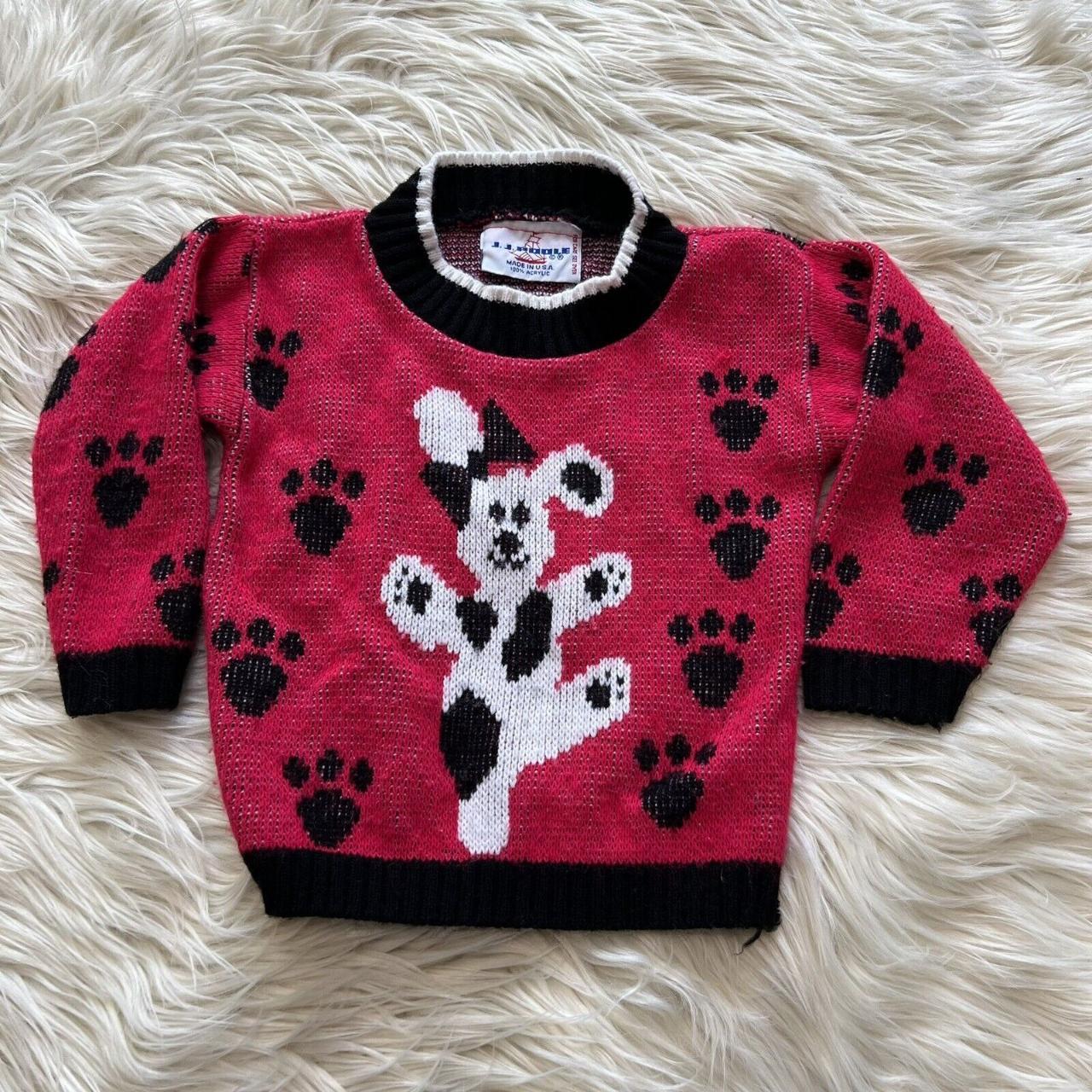 Vintage 90's JJ Poole pink sweater knit with a puppy... - Depop