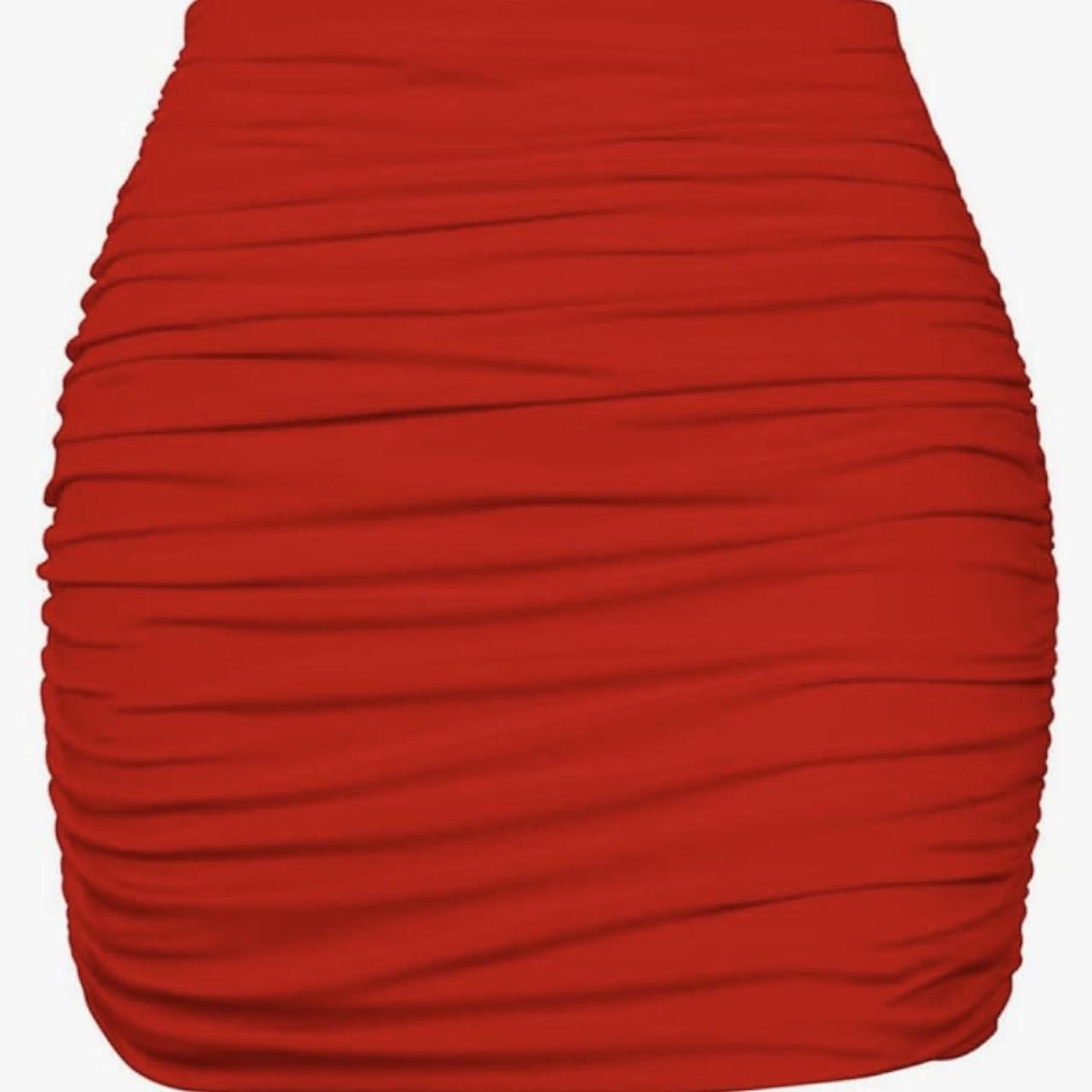 Red scrunched skirt (High Wasted) Stock photos... - Depop