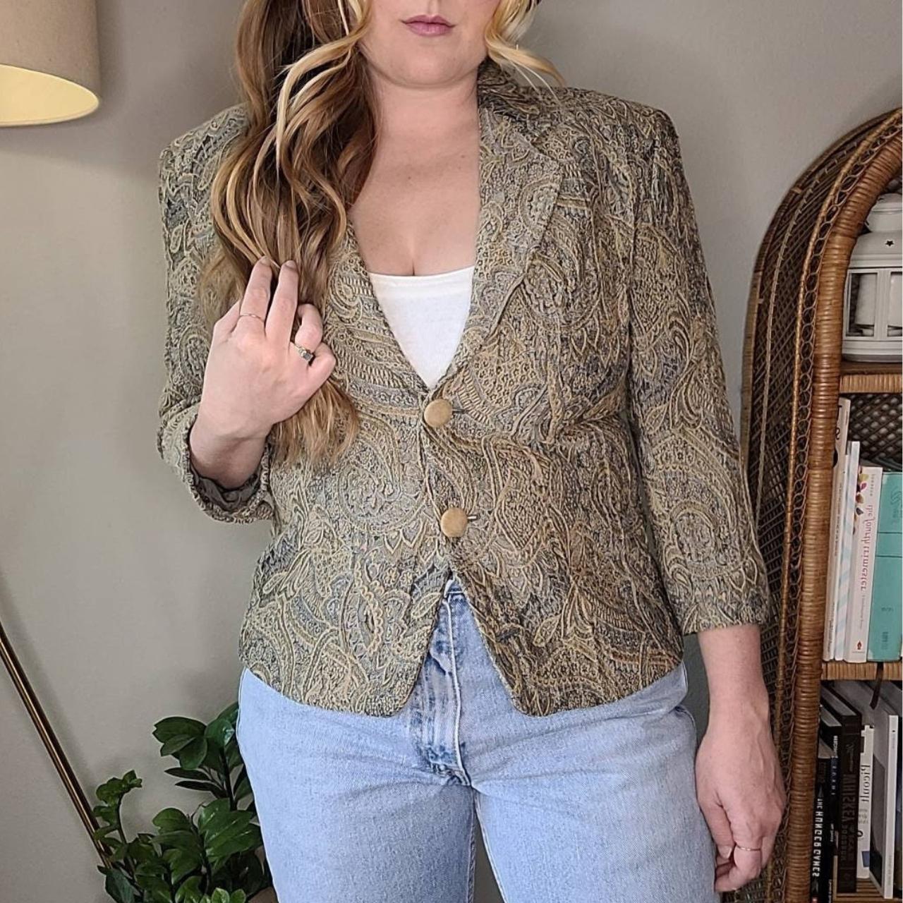 Vintage 90s Giorgio Armani Brocade Blazer. Beige and Depop