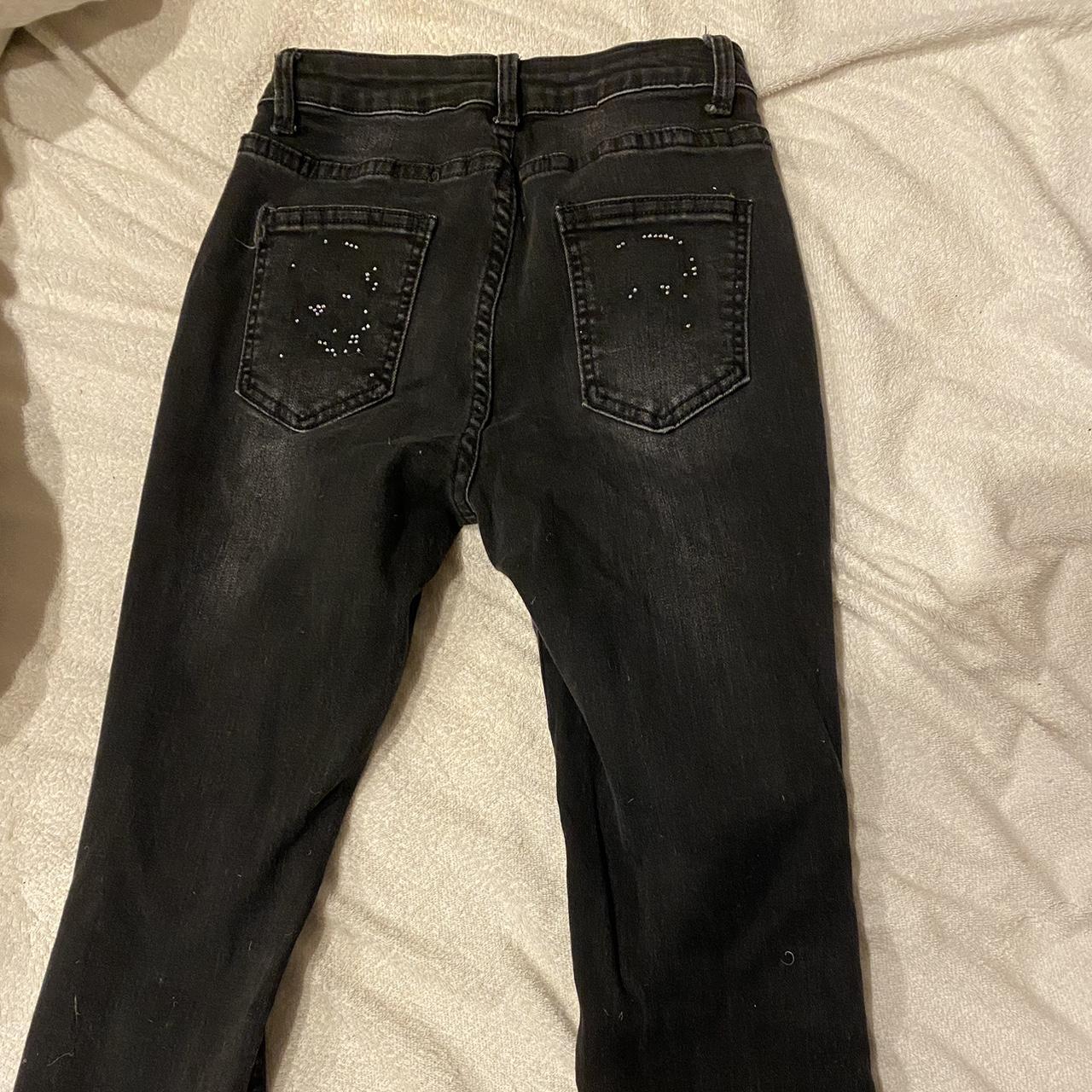 📍 Black Flare Jeans with Rhinestone Skulls 🖤... - Depop