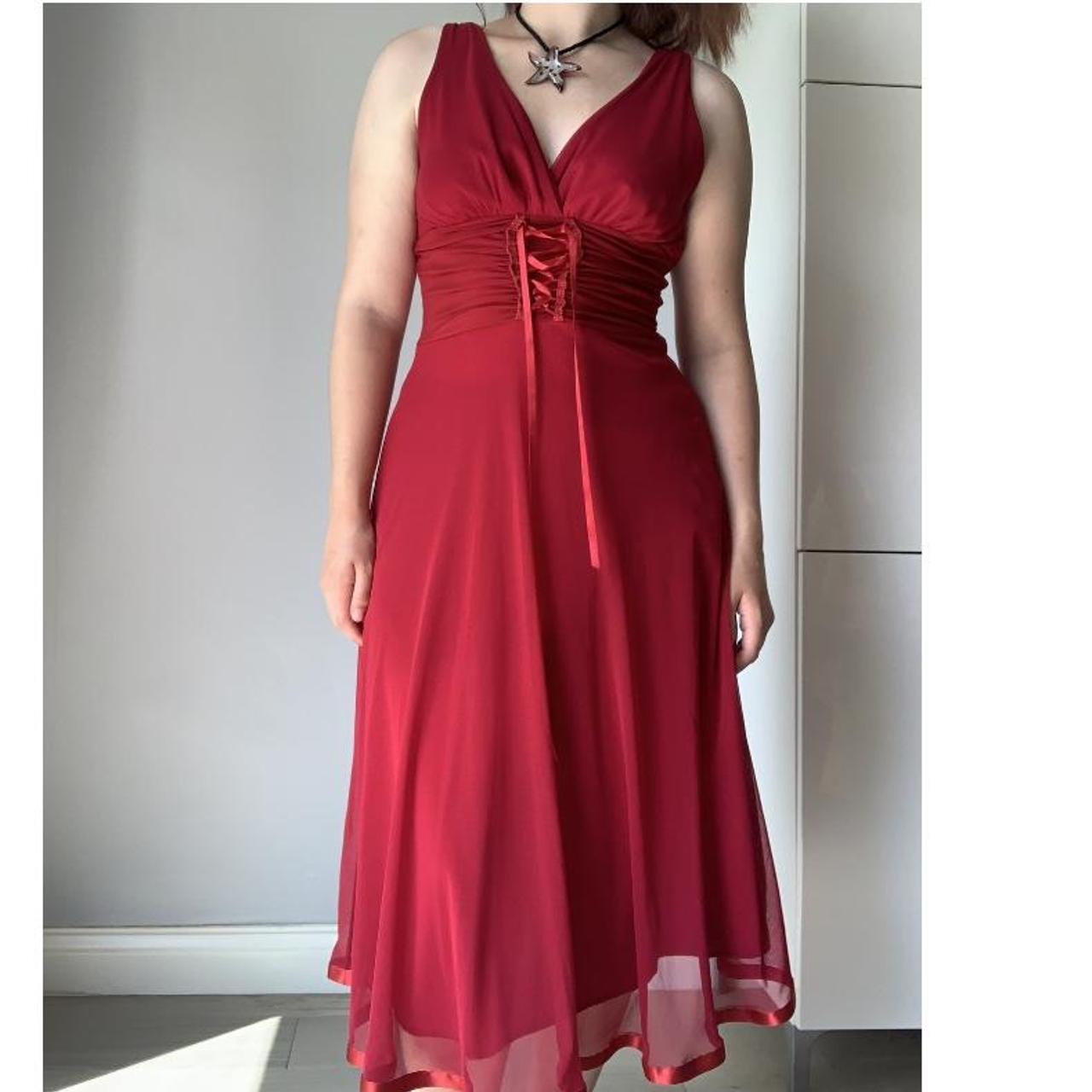 Vintage Y2k red dress with corset detailing Size... - Depop
