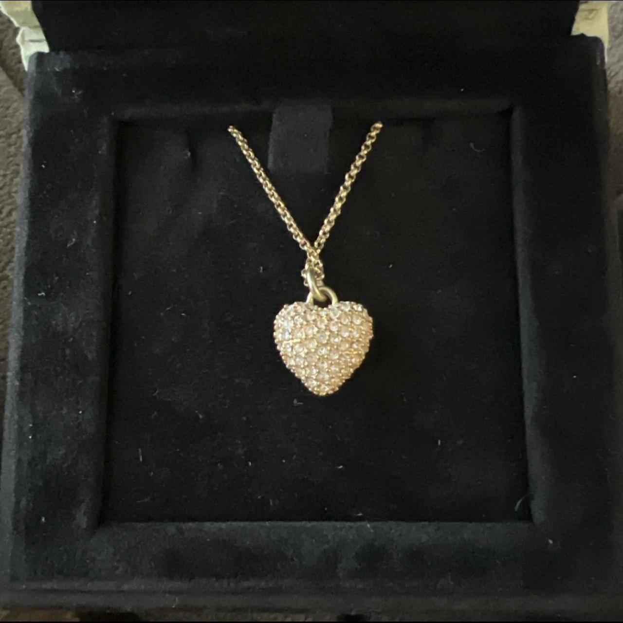 Juicy Couture Dainty Crystal Heart Necklace Gold... - Depop