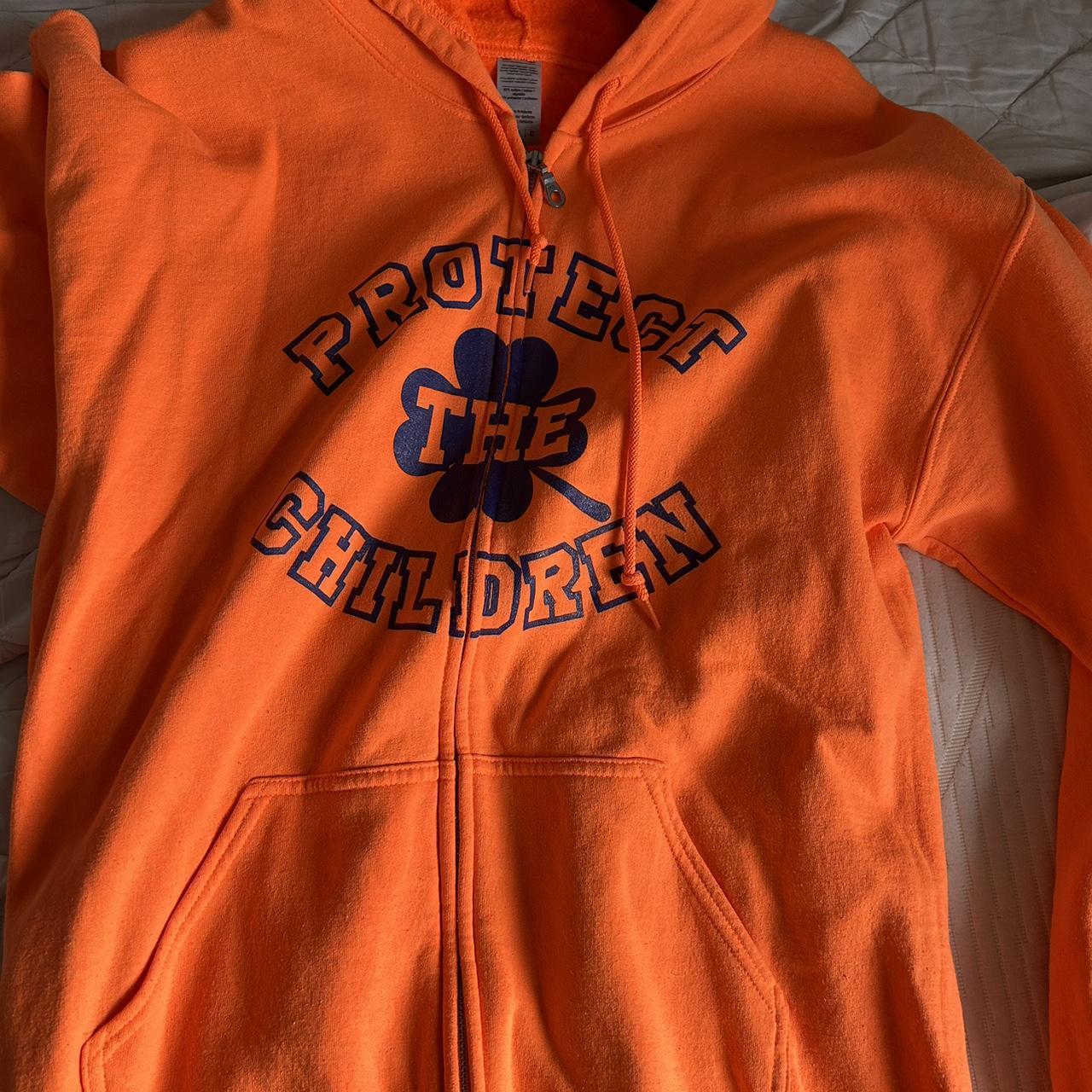 PROTECT THE CHILDREN ORANGE ZIP HOODIE GOOD... Depop