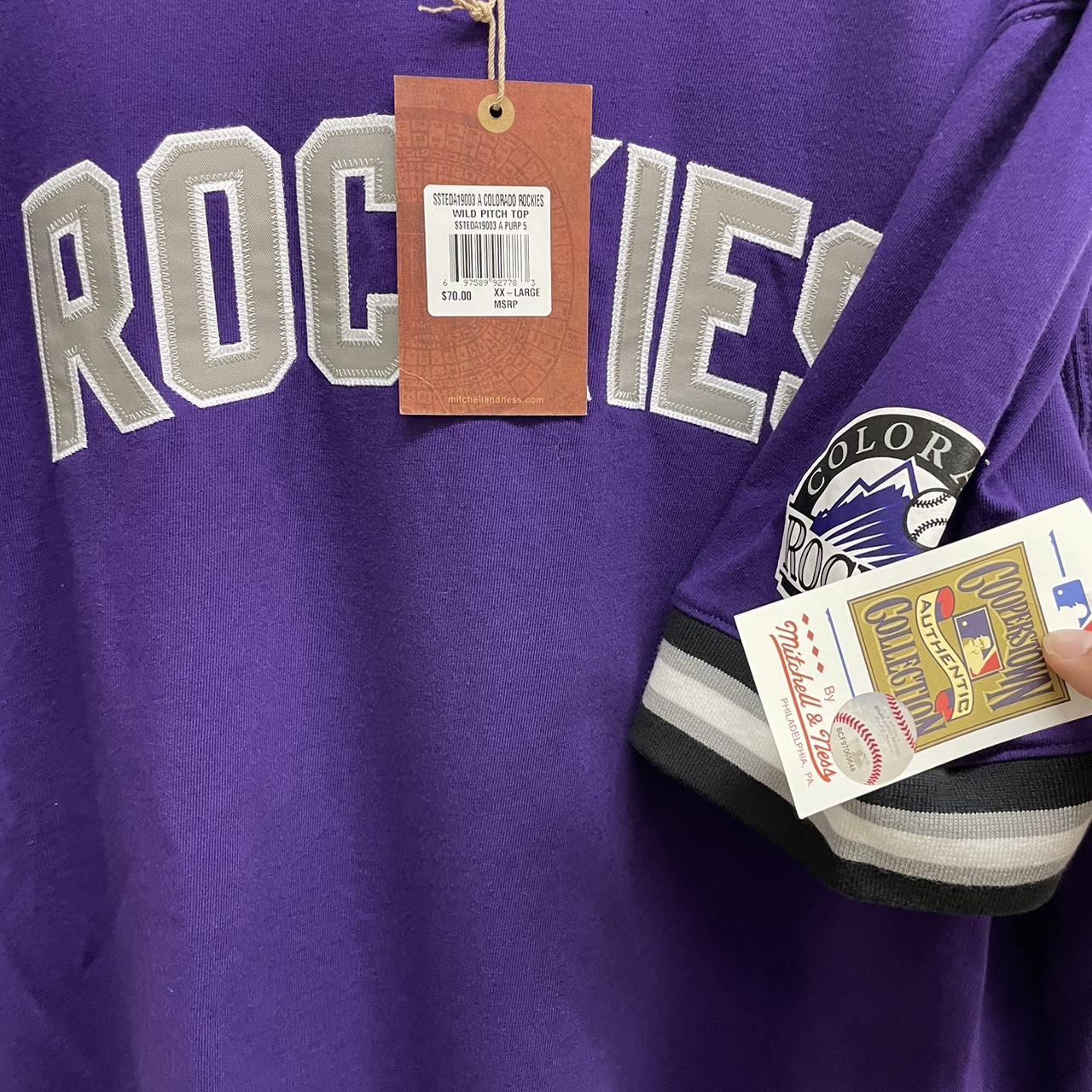 Men's Colorado Rockies Mitchell & Ness Purple Cooperstown Collection Wild  Pitch Jersey T-Shirt