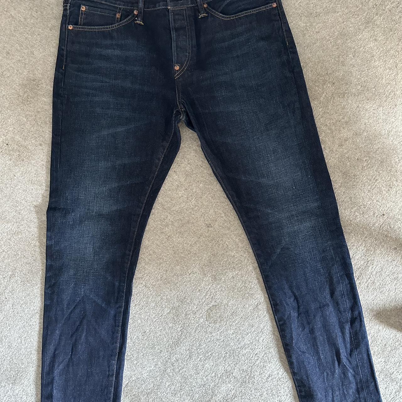 blue authentic evisu jeans oversized worn twice -... - Depop