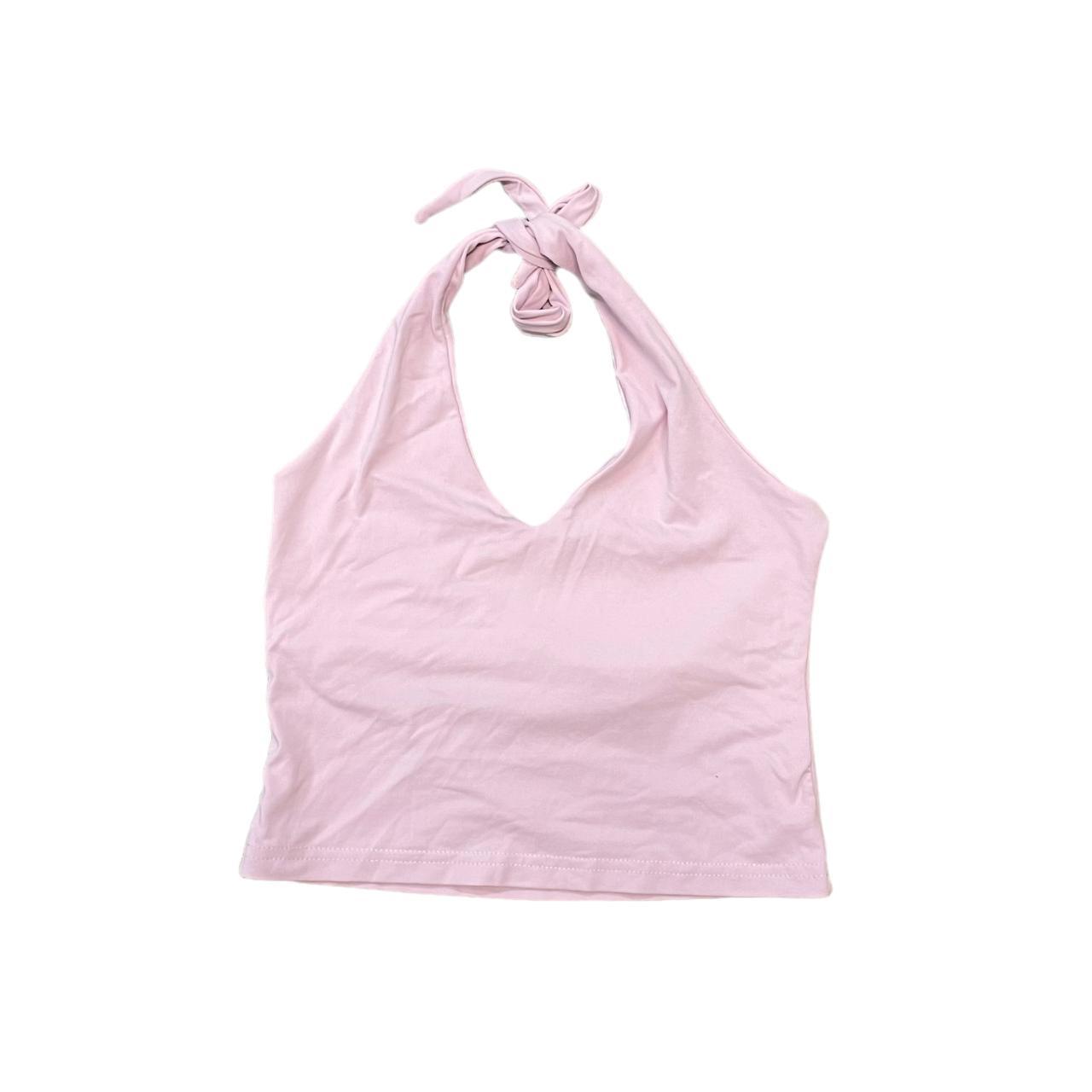 Baby pink slinky halter neck top, halter is... - Depop