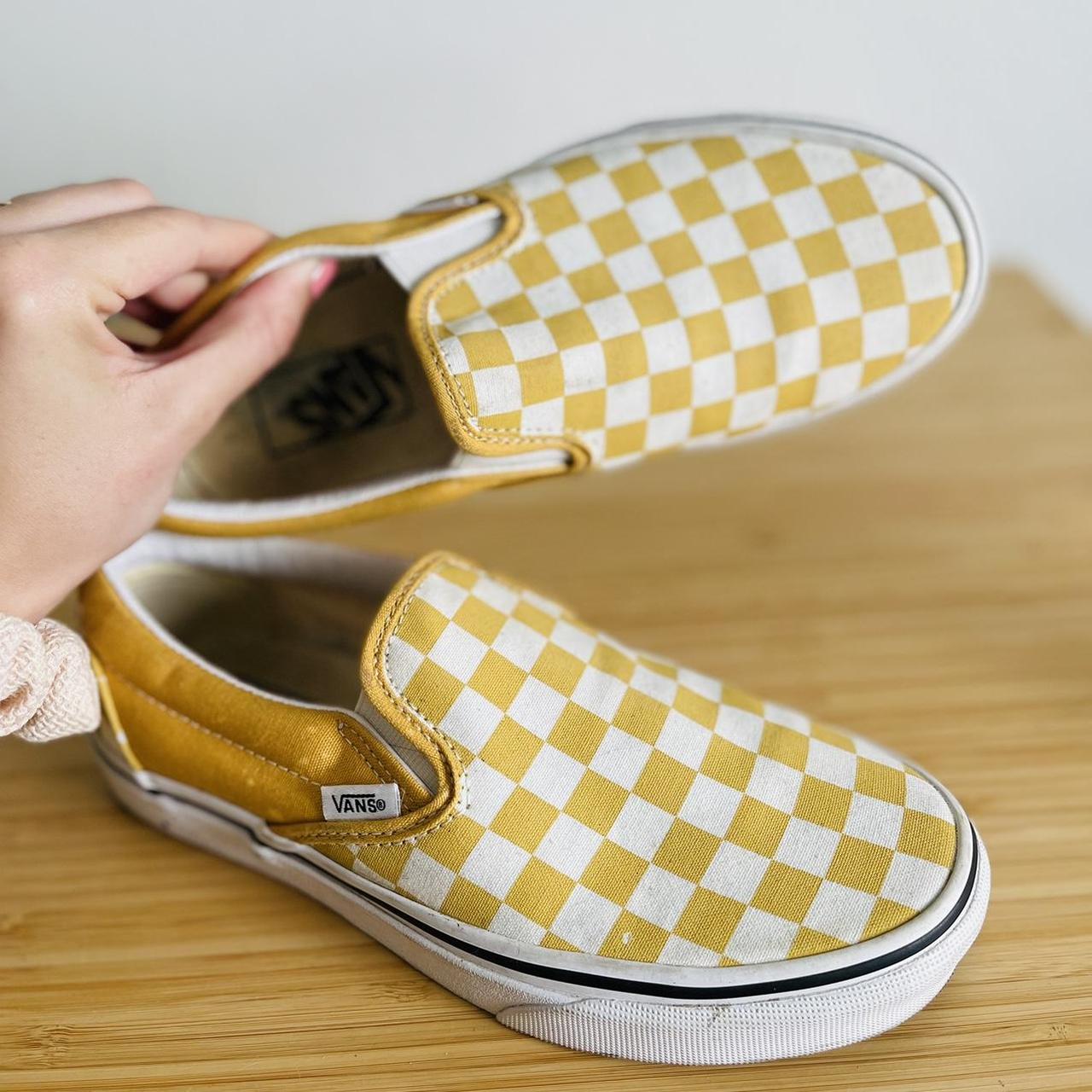 Checkered yellow slip on vans best sale