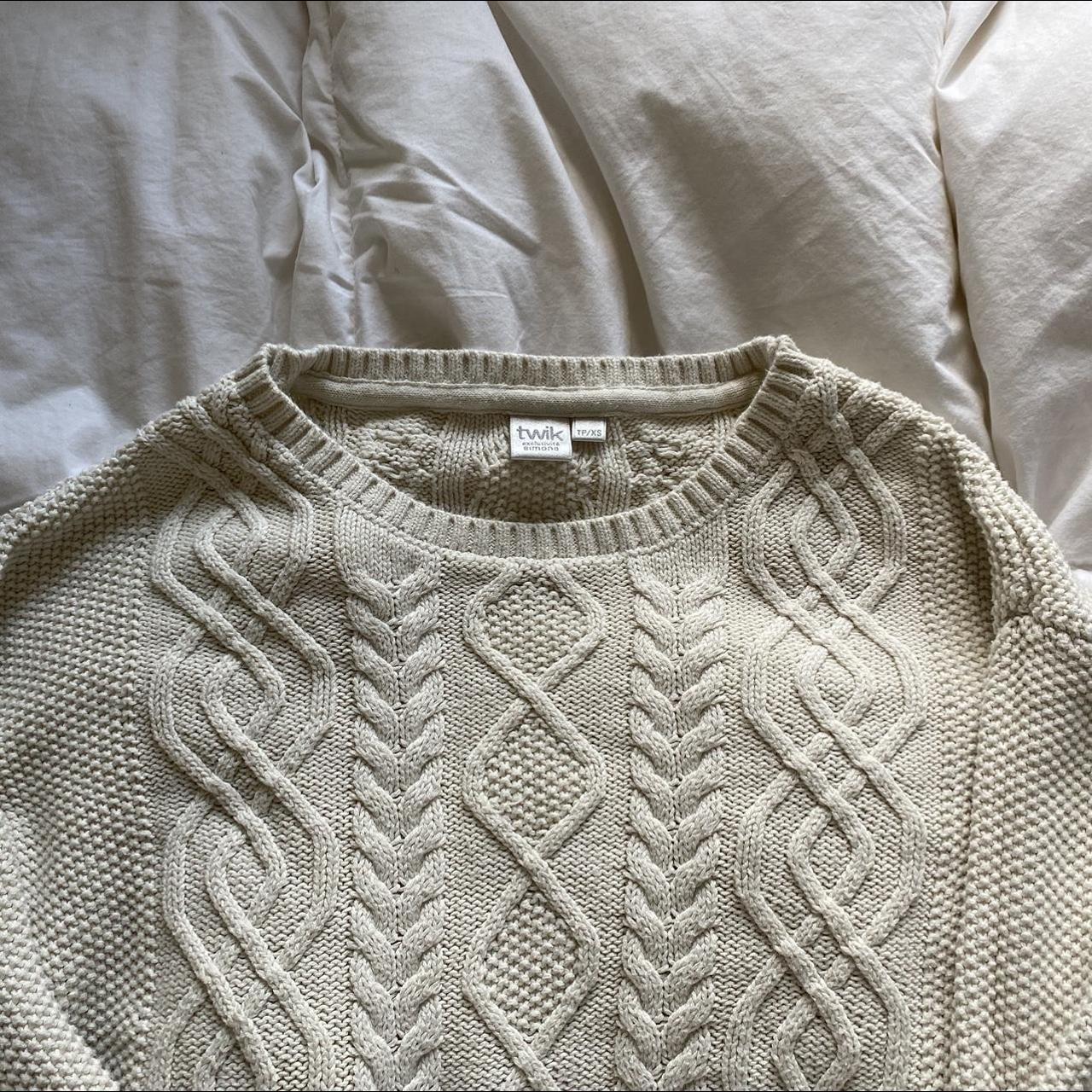 creme rory gilmore cable knit sweater perfect for... - Depop