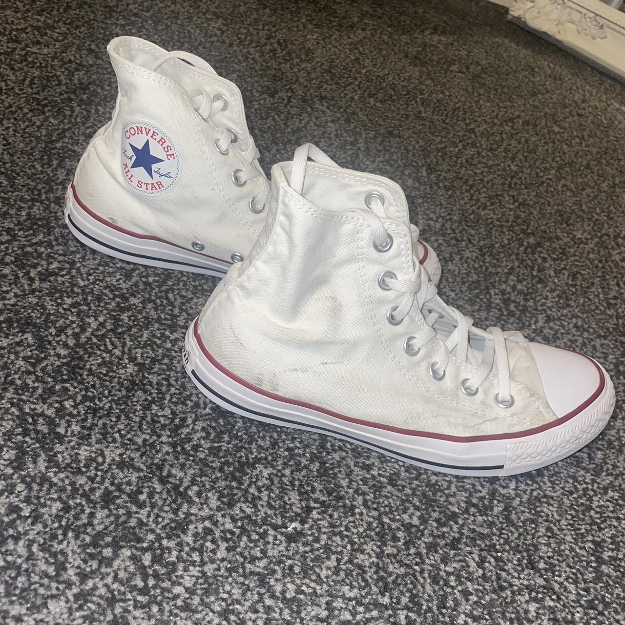 Worn white high top converse, size 5.5, worn,... - Depop