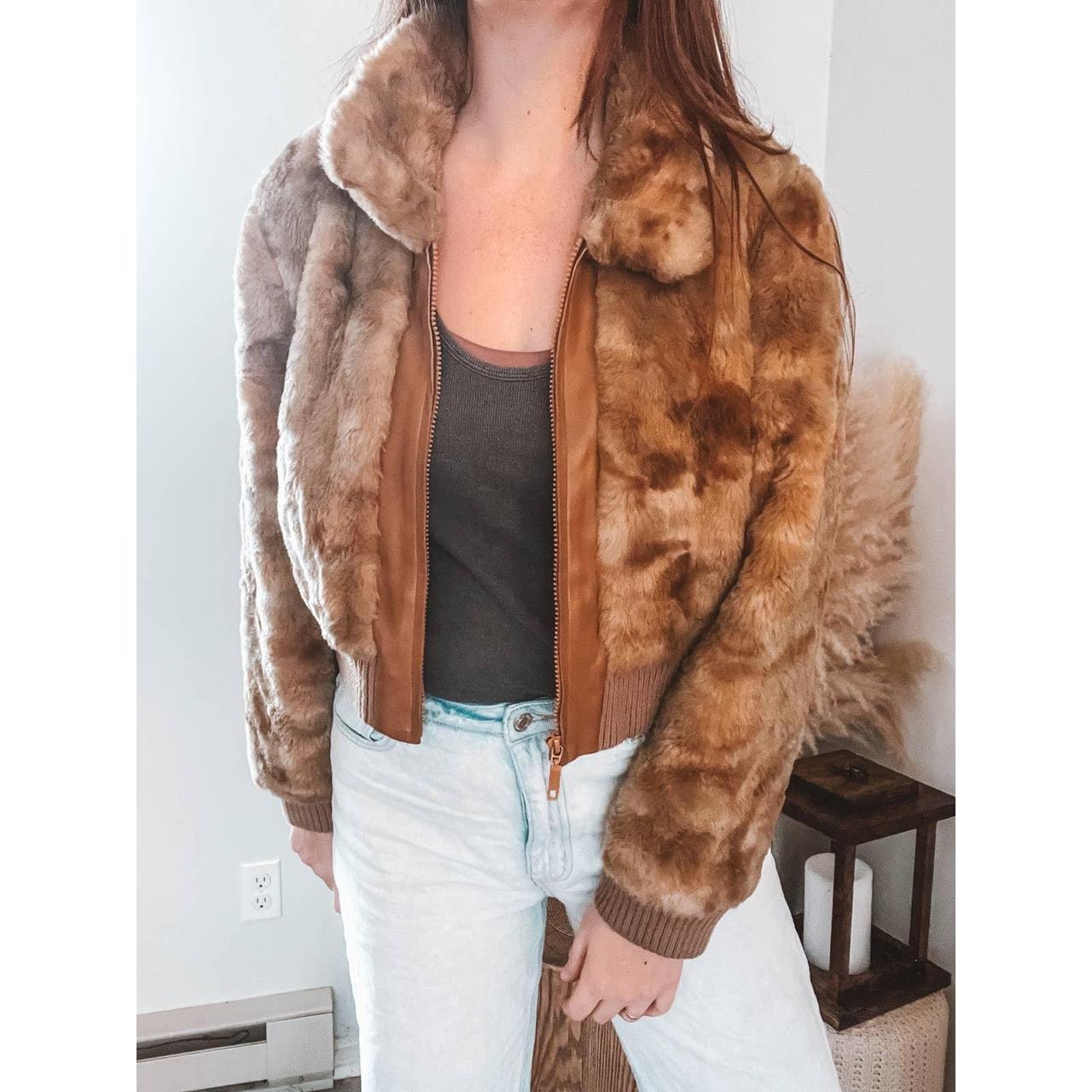 Brown Faux Fur Bomber Jacket Women s size Depop