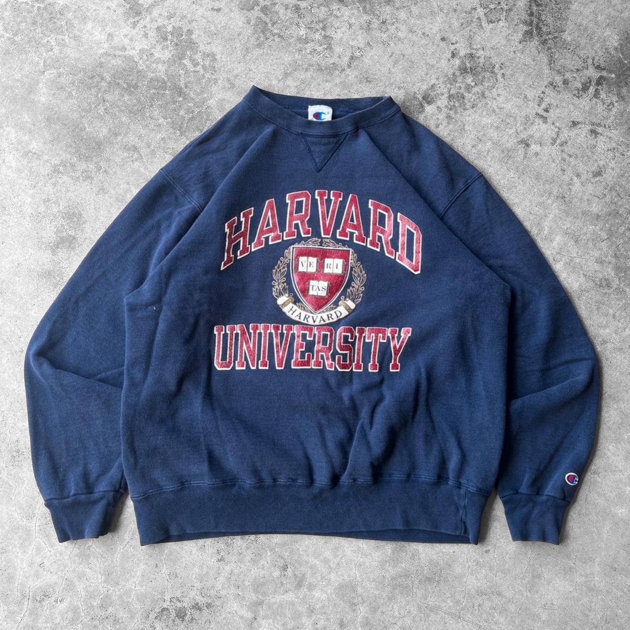 Vintage 90's Champion Harvard University Crewneck... - Depop