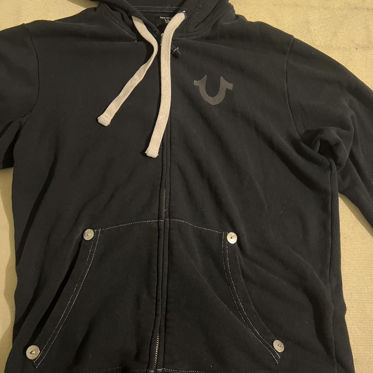 true religion black zip up hoodie size small in good... - Depop