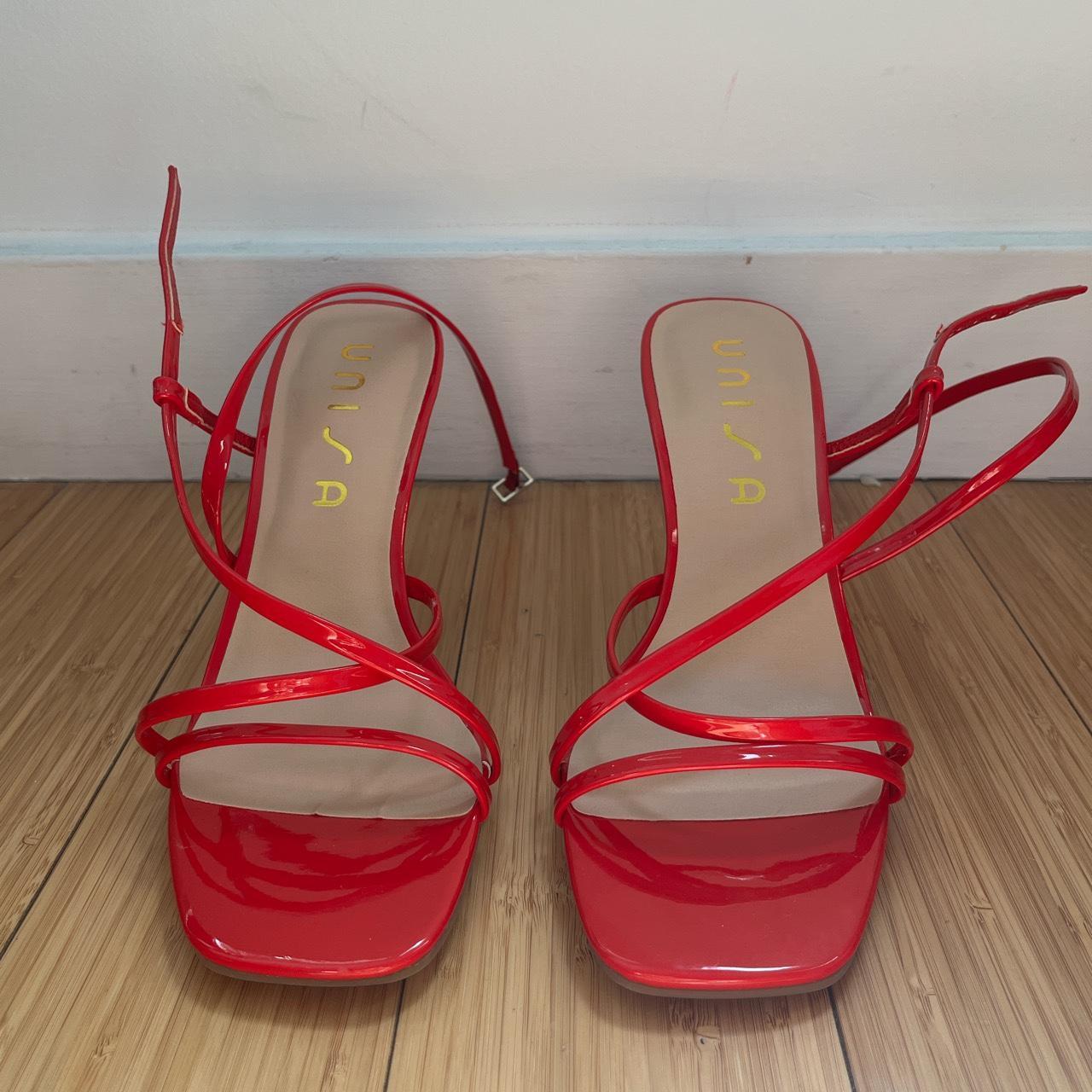 unisa red farsi sandal 3” stiletto heel worn for... - Depop
