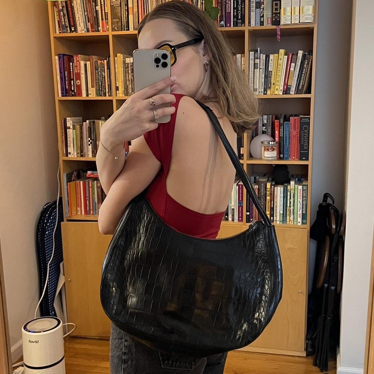 black genuine leather shoulder bag ⭐️ brand • monsac... Depop