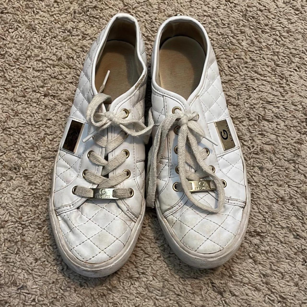 Guess Women's White and Gold Trainers | Depop