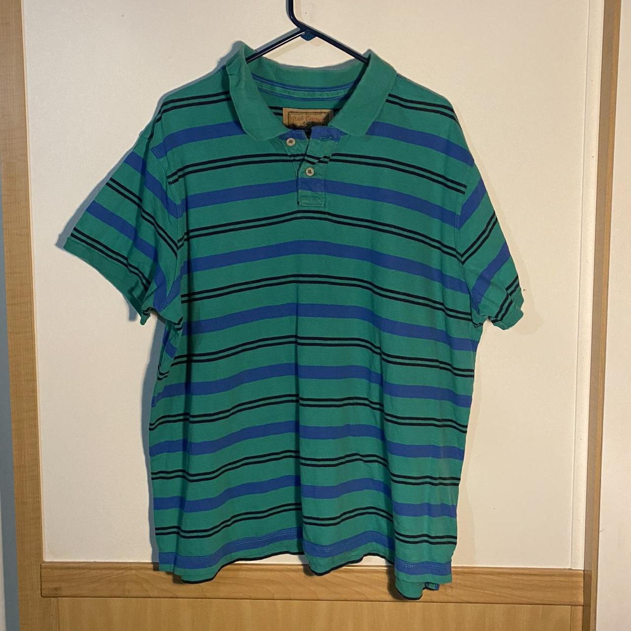 90s throwback! Blue & green striped collared polo... - Depop