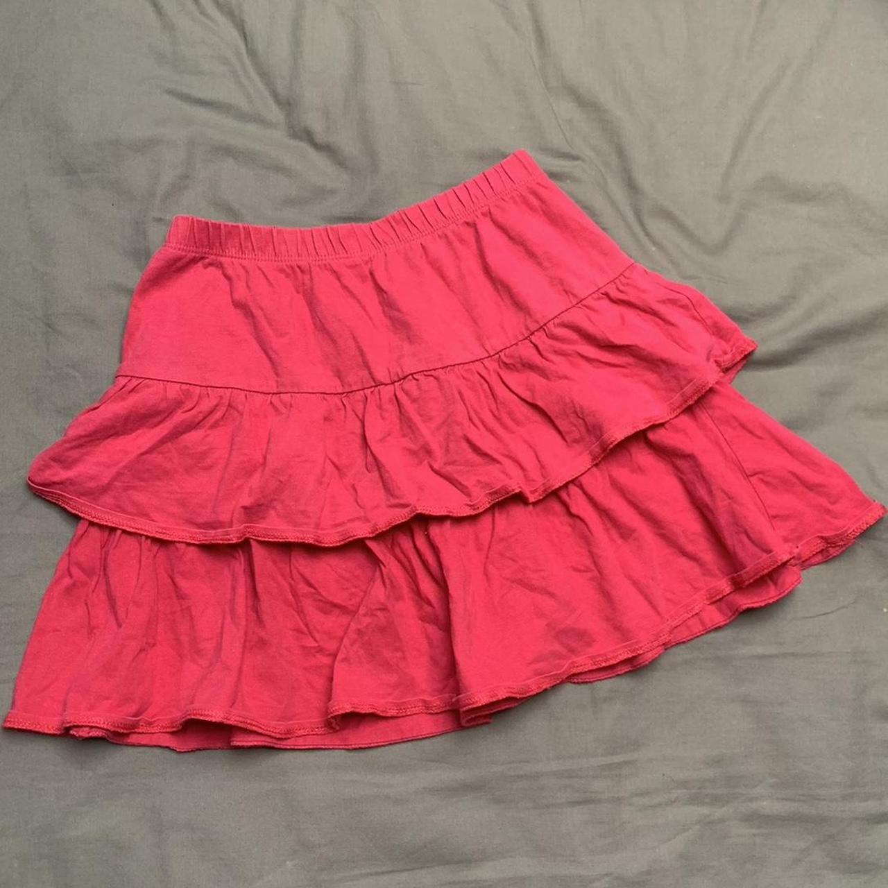 Hot pink frilly layered mini skirt - Depop