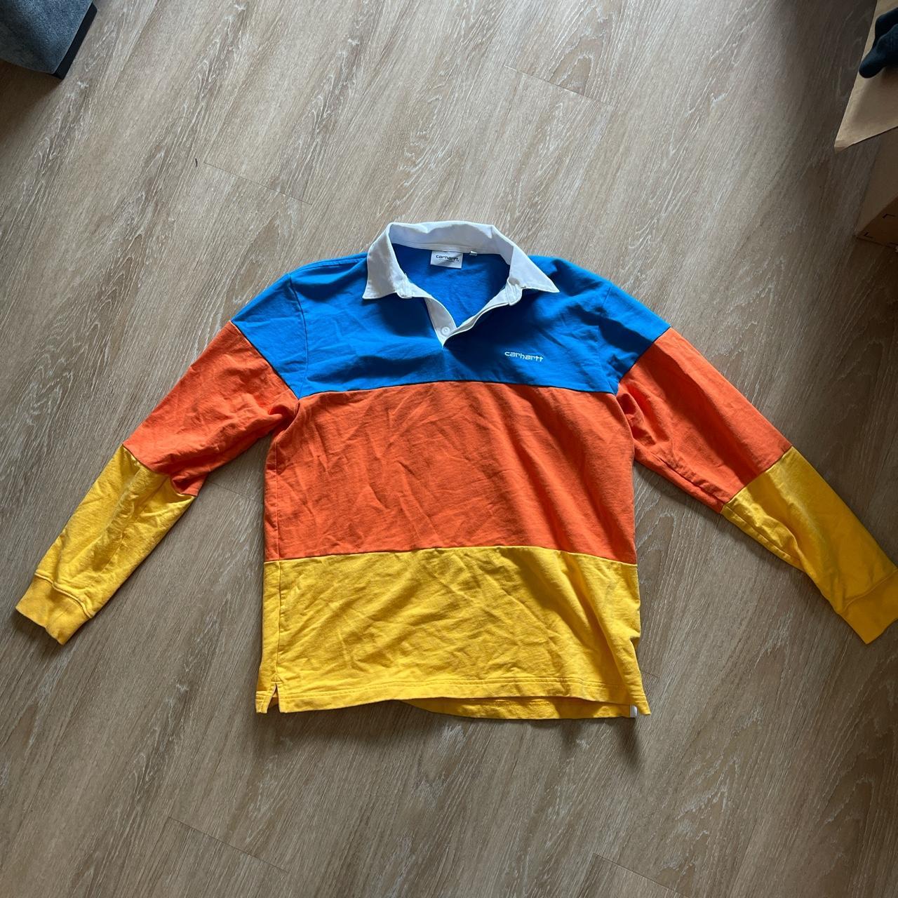 Carhartt WIP Men S Orange And Blue Polo Shirts Depop