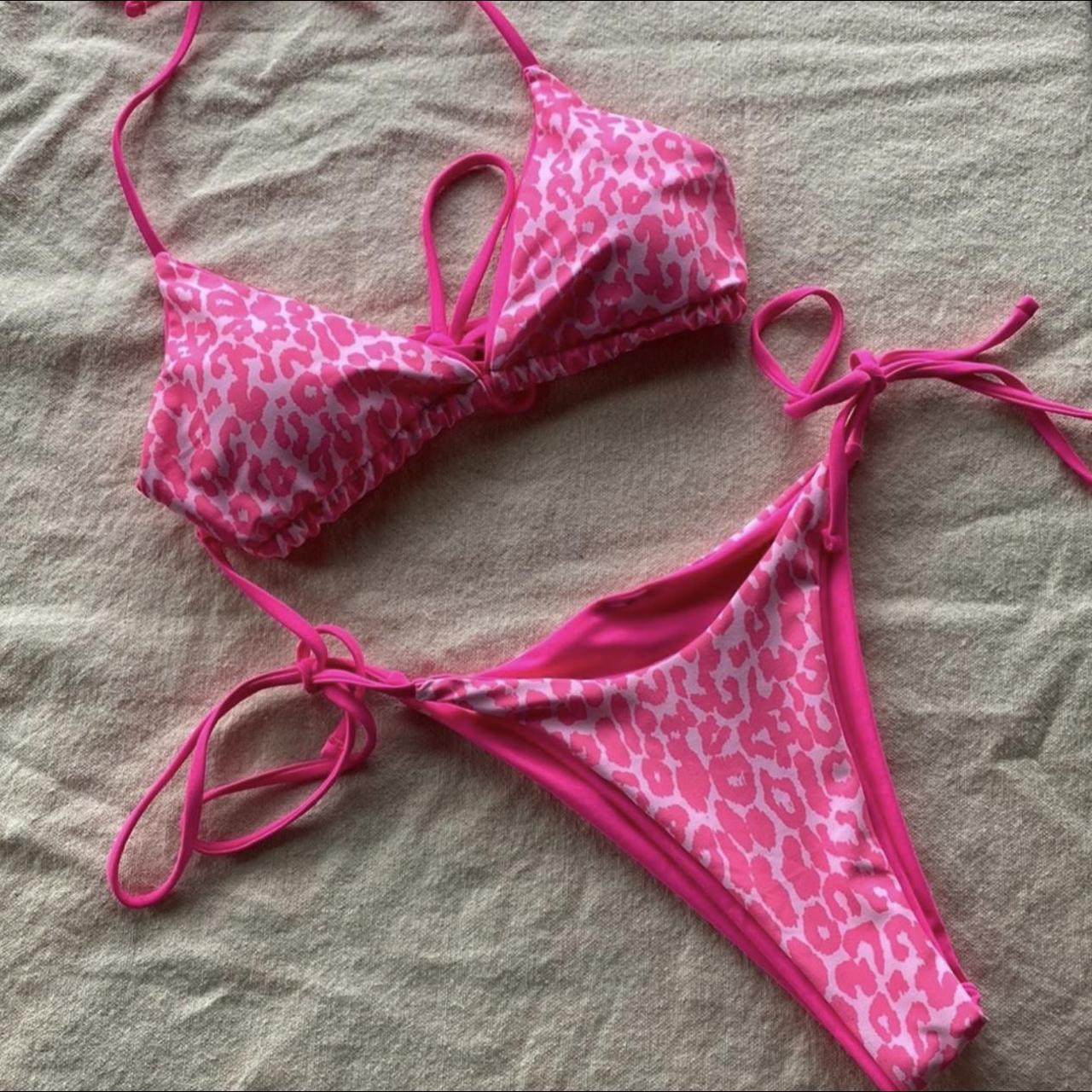 Pink Cheetah Print Bikini Size Medium Excellent Depop