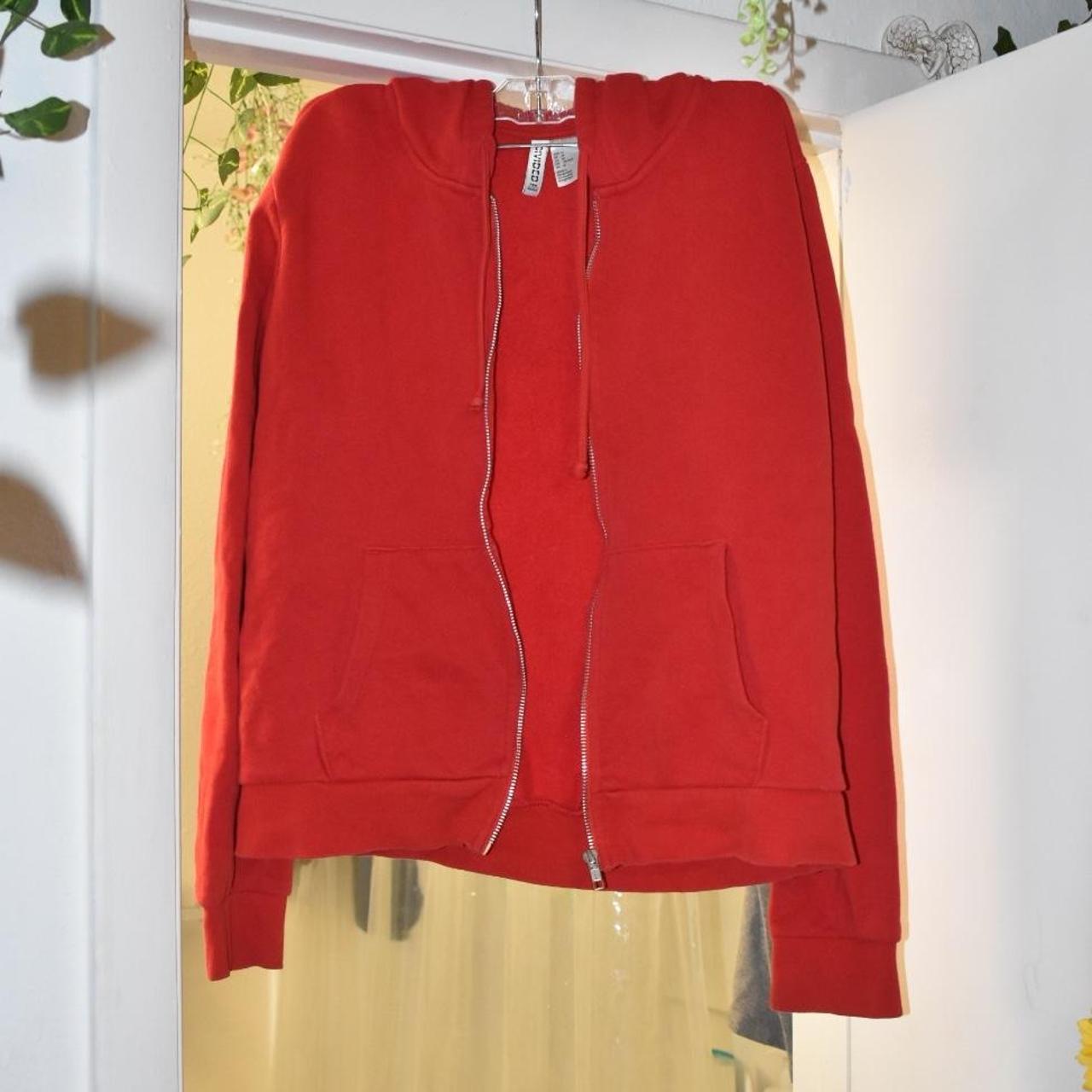Zip-up, Bright Red Y2K Hoodie || Made by DIVIDED - Depop