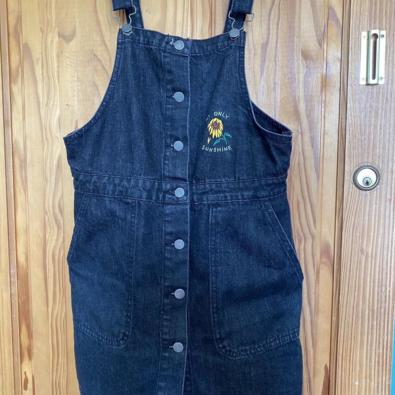 Doomsday denim dungaree dress. Sunflower embroidery... Depop
