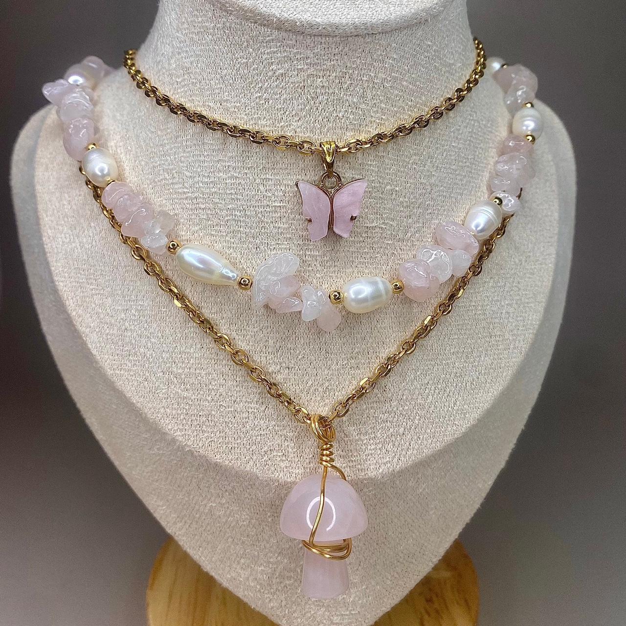 Rose Quartz Pearl Necklace Introducing our 