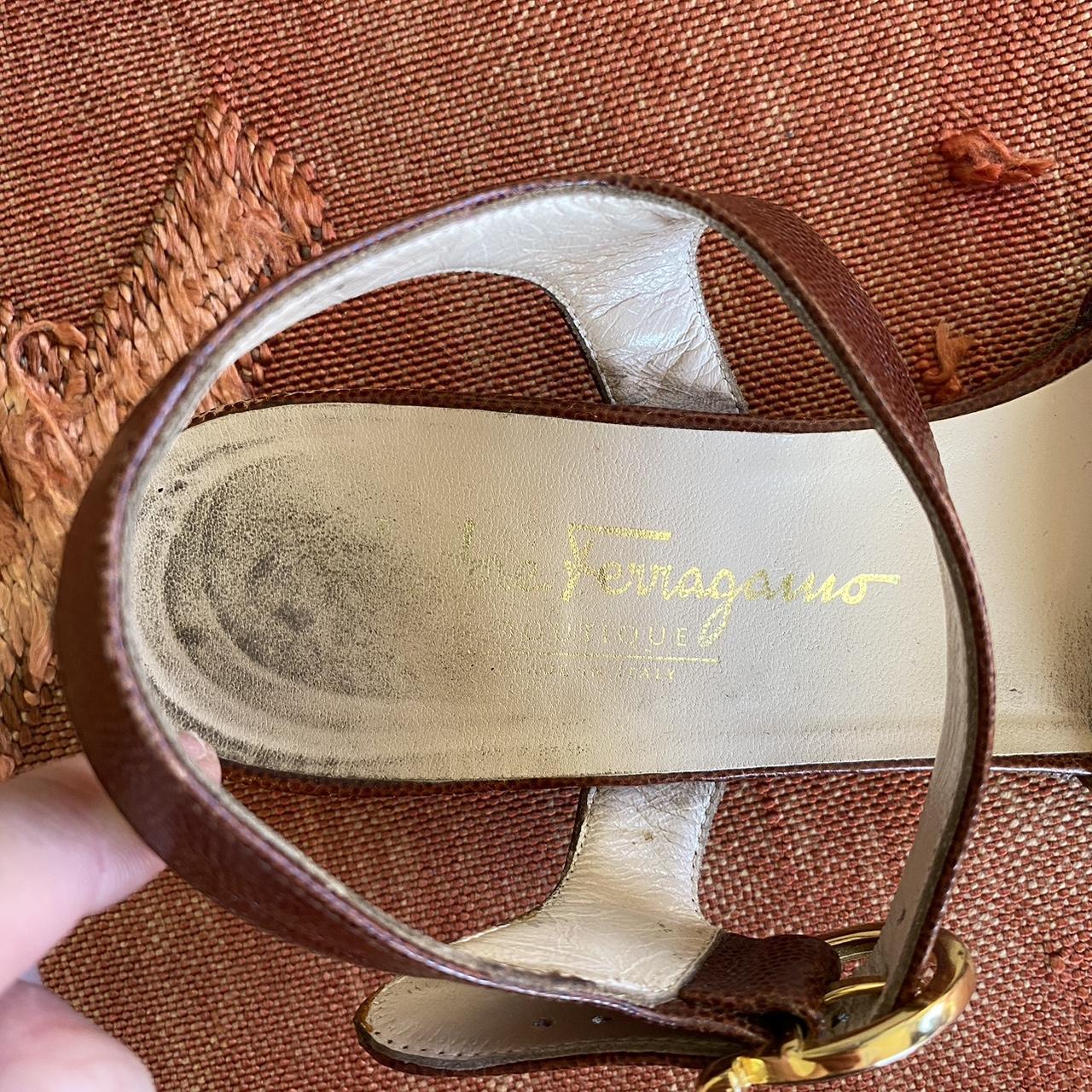 Vintage Salvatore Ferragamo dark brown strappy flat - Depop