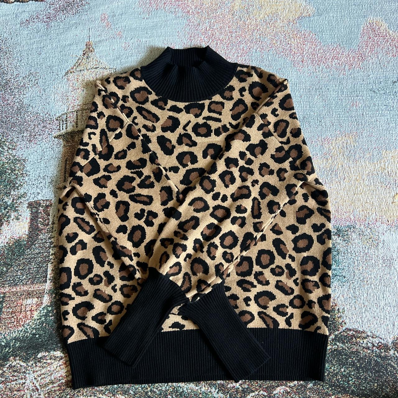 -Rachel Zoe Cheetah Turtleneck Sweater -Size... - Depop