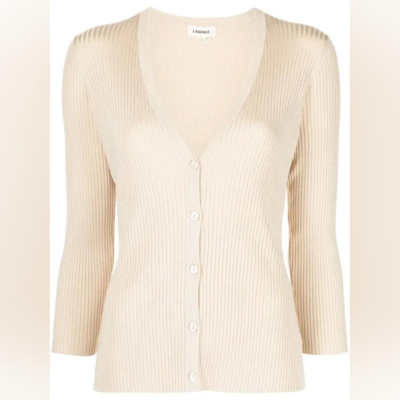 L’AGENCE Isabella Button Up Cardigan in Cream / Gold... - Depop