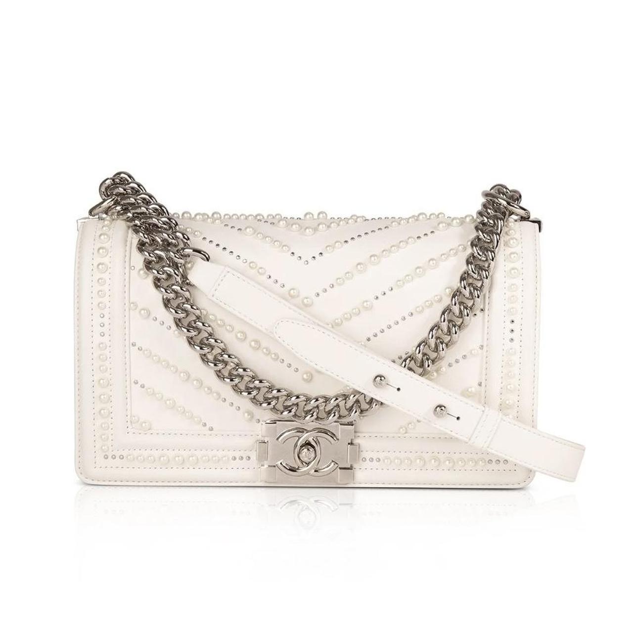 Chanel pearl chevron boy bag mini Bought harrods... - Depop