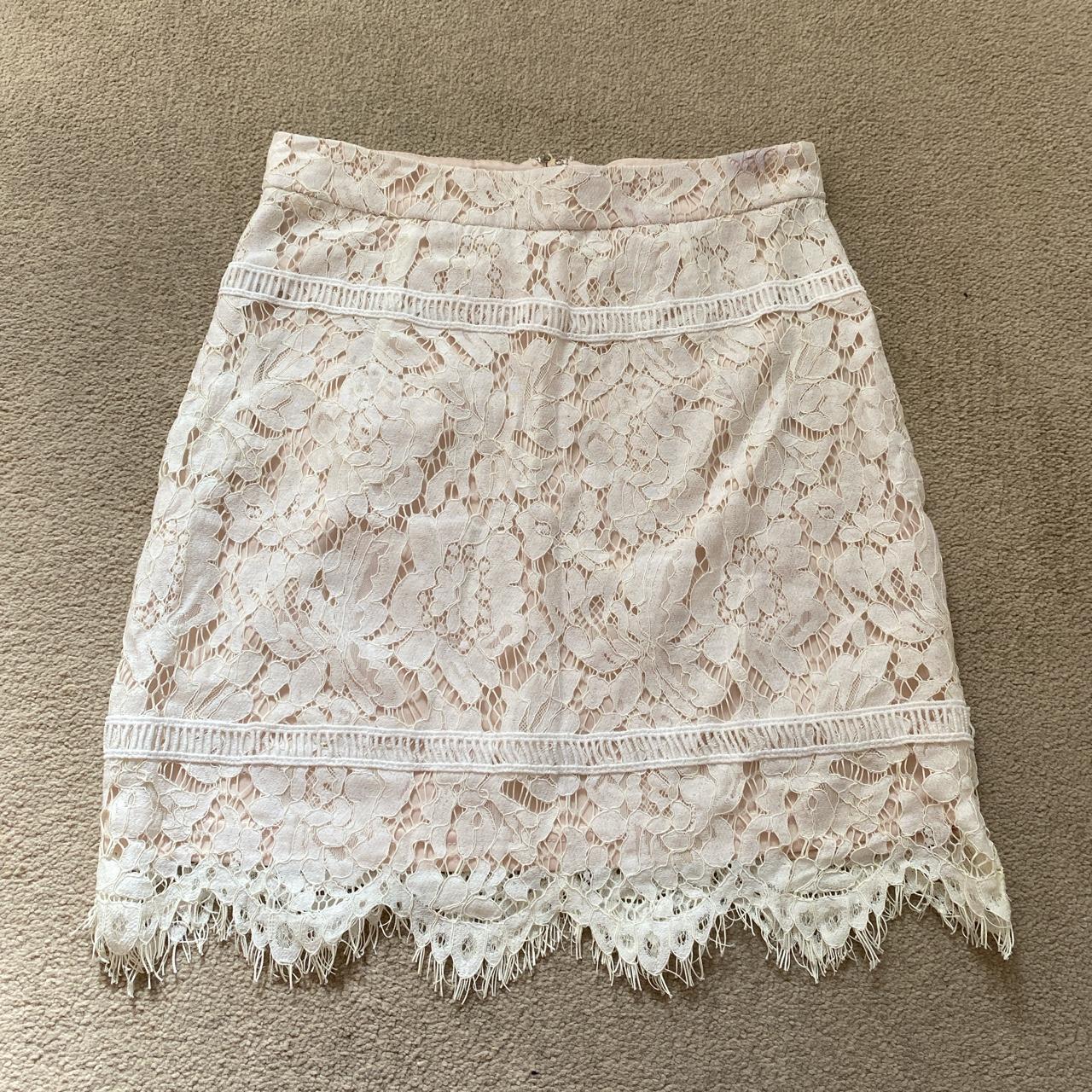 MissGuided cream lace (with nude underlay) skirt,... - Depop