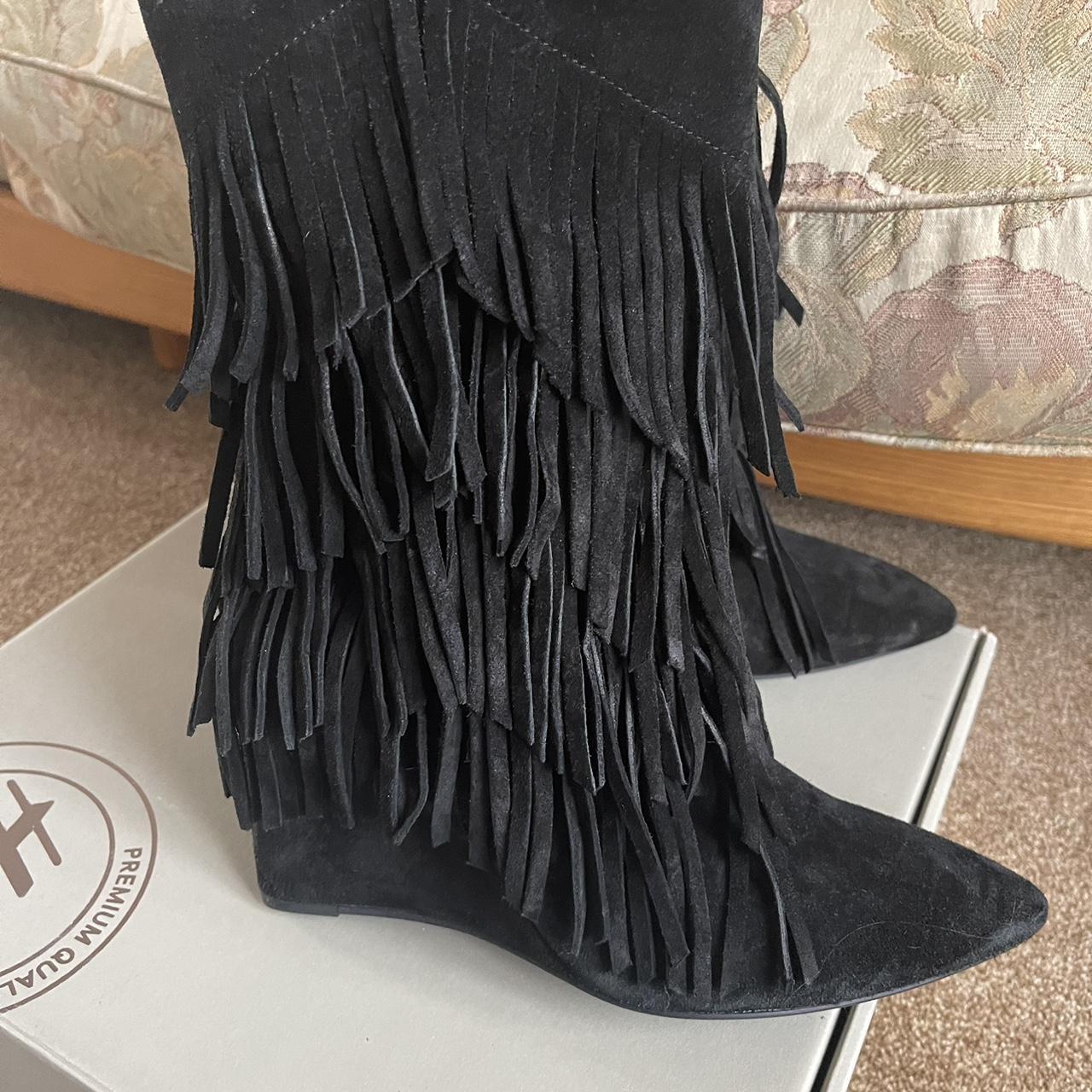 Minnetonka wedge hot sale fringe boots