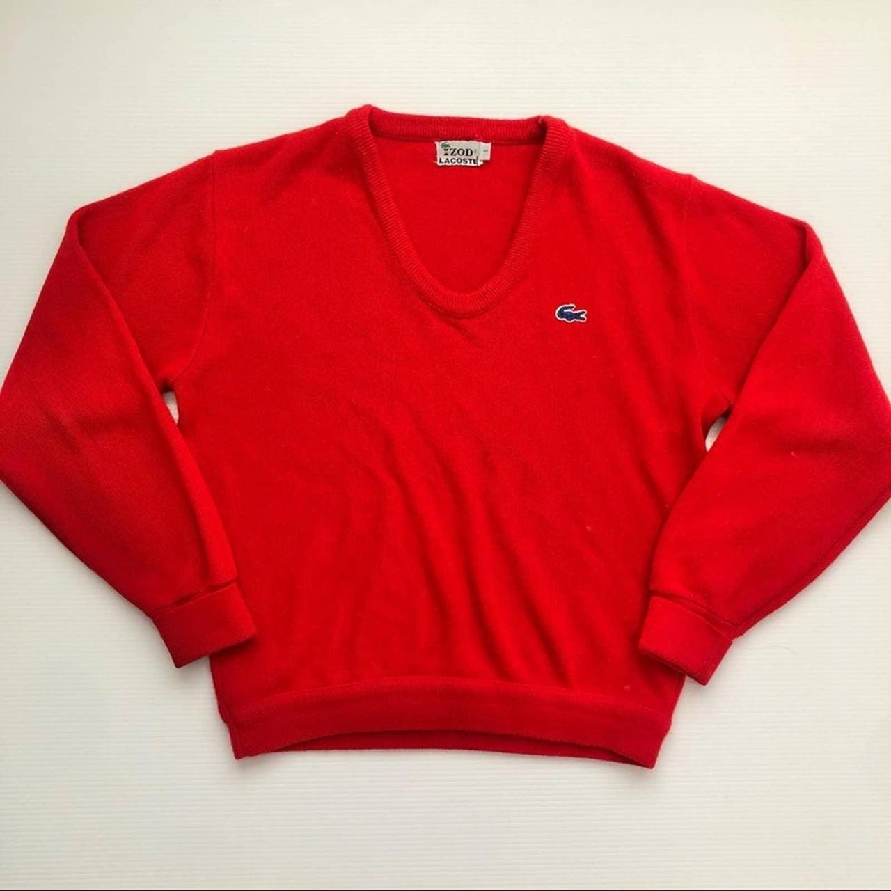 Vintage 1980’s, Izod Lacoste red pullover rounded... - Depop