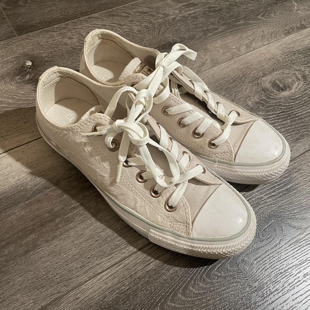 converse sneakers - cream / taupe size: US W7.5 ish,... - Depop